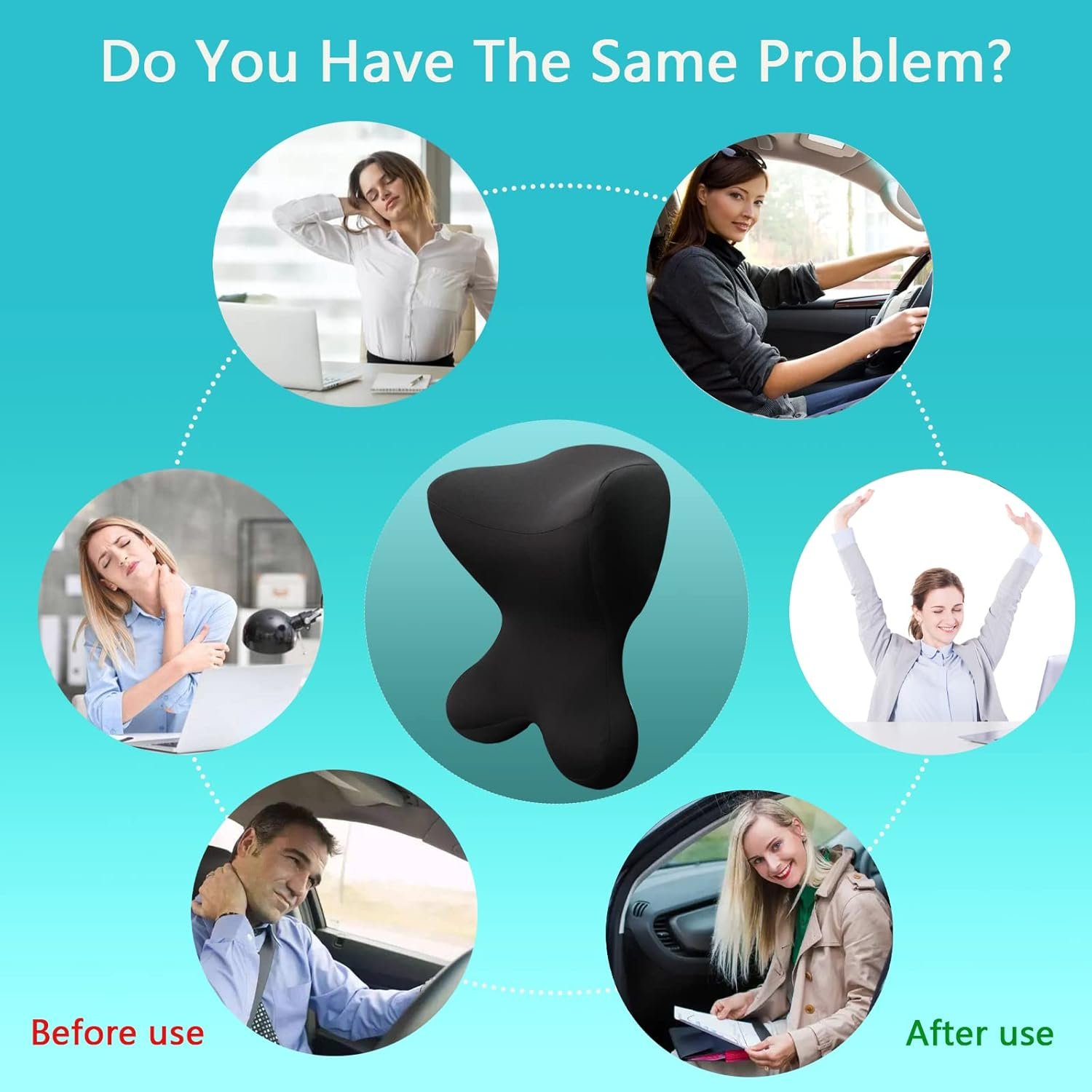 Newsty Car Neck Pillow for Driving Seat Memory Foam Car Headrest Pillow with Adjustable Strap Removable Cover Ergonomic Design Neck Support for Car, Office Chair, Gaming Chair Thoughtful Gift(Black) image number 4