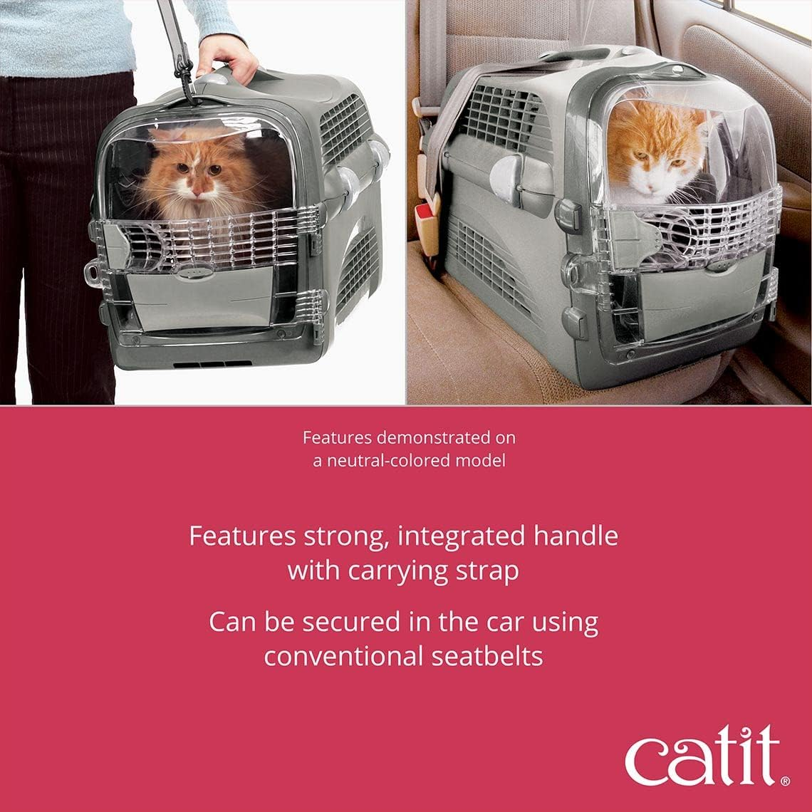 Catit Catit Cabrio Carrier, Cherry Red - Blue Grey image number 6