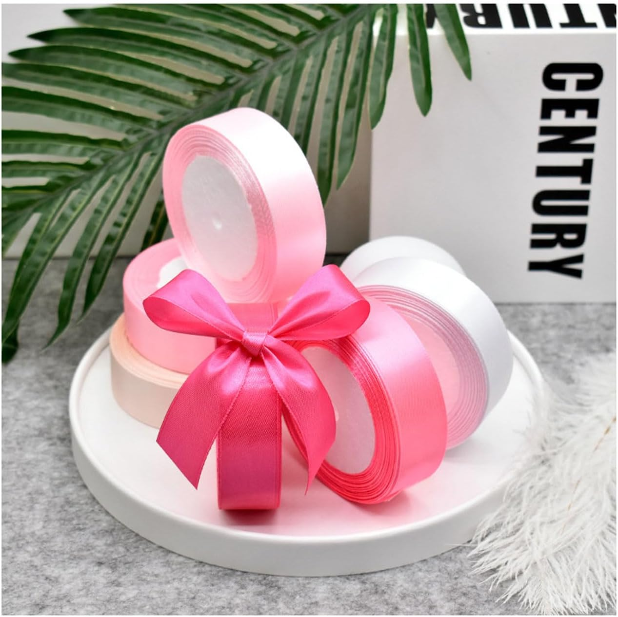 1 Inch X 25Yds Double Face Satin Ribbon, Thin Solid Color Satin Ribbon for Gift Wrapping, Crafts, Hair Bows Making, Floral Bouquets, Christmas，Wedding Party Decoration, Sewing, Invitation Cards. (Blue) - Blue image number 2