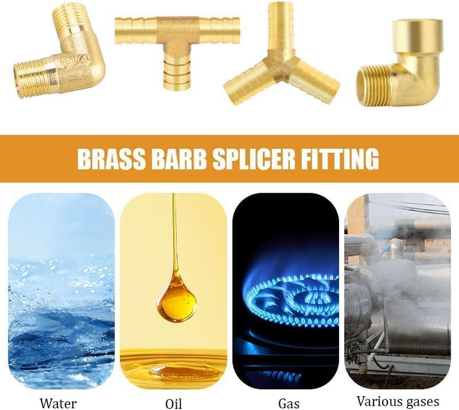 Liyquint 2Pcs Brass Barbed Connector 3-Way Y-Shaped - Heavy Duty Fuel/Hose Splitter, Universal Gas/Water/Oil Fittings for Garden/Irrigation/Boiler Systems (8Mm) image number 3
