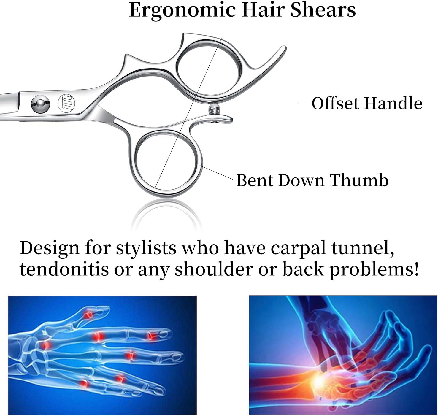 Moontay 6.0" Hair Cutting Shears Set with Large Finger Holes, Professional Barber Stylist Texturizing Shears, Salon Hair Cutting Scissors, 440C Japanese Stainless Steel, Silver image number 4