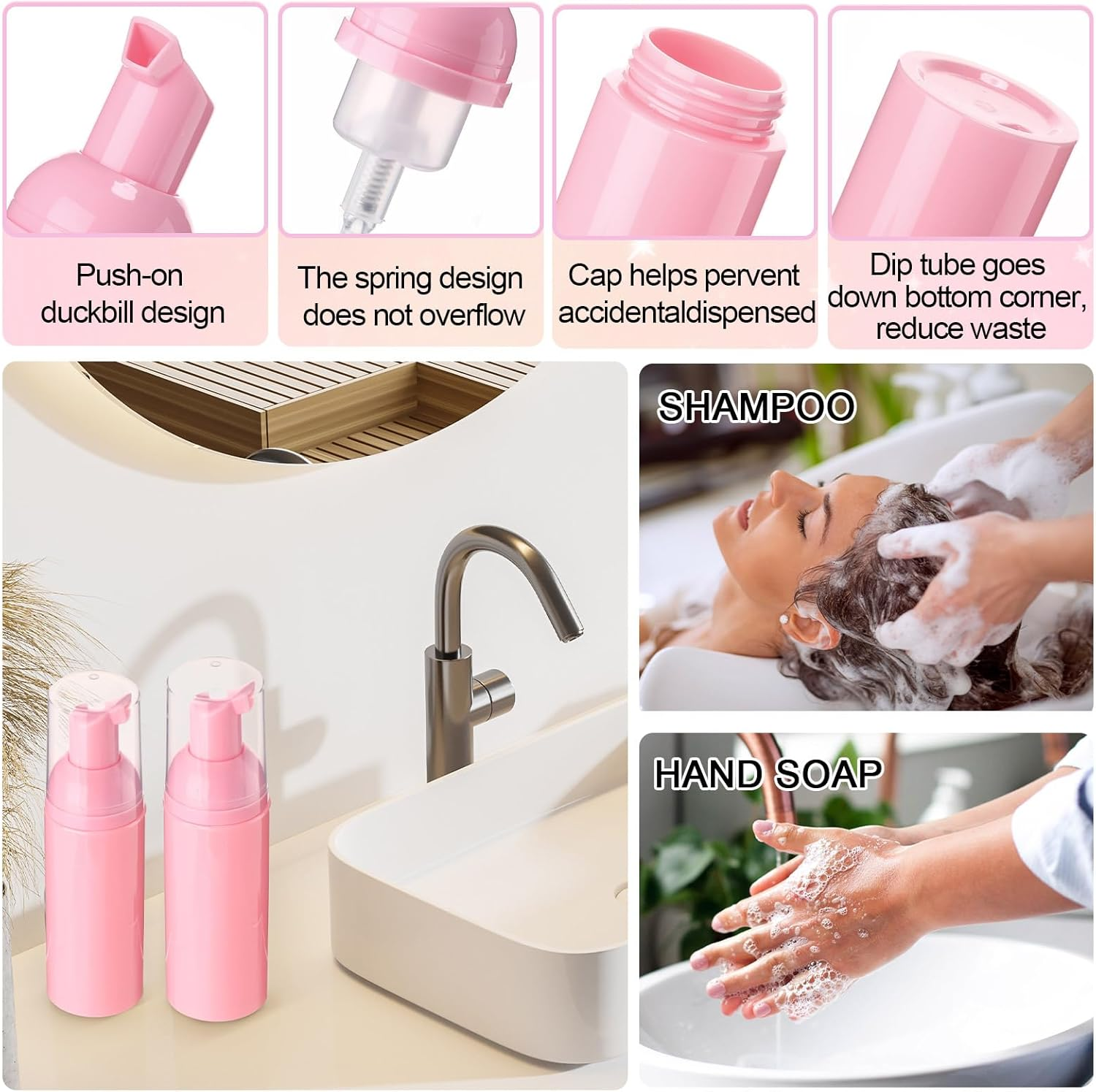 Zhehao 80 Pcs Lash Shampoo Bottle Brushes Kit 20 Foam Pump Dispensers 20 Lash Shampoo Brushes 20 Eyelash Aftercare Bag 20 Cleaning Pipes, Eyelash Extension Supplies(Pink) image number 5