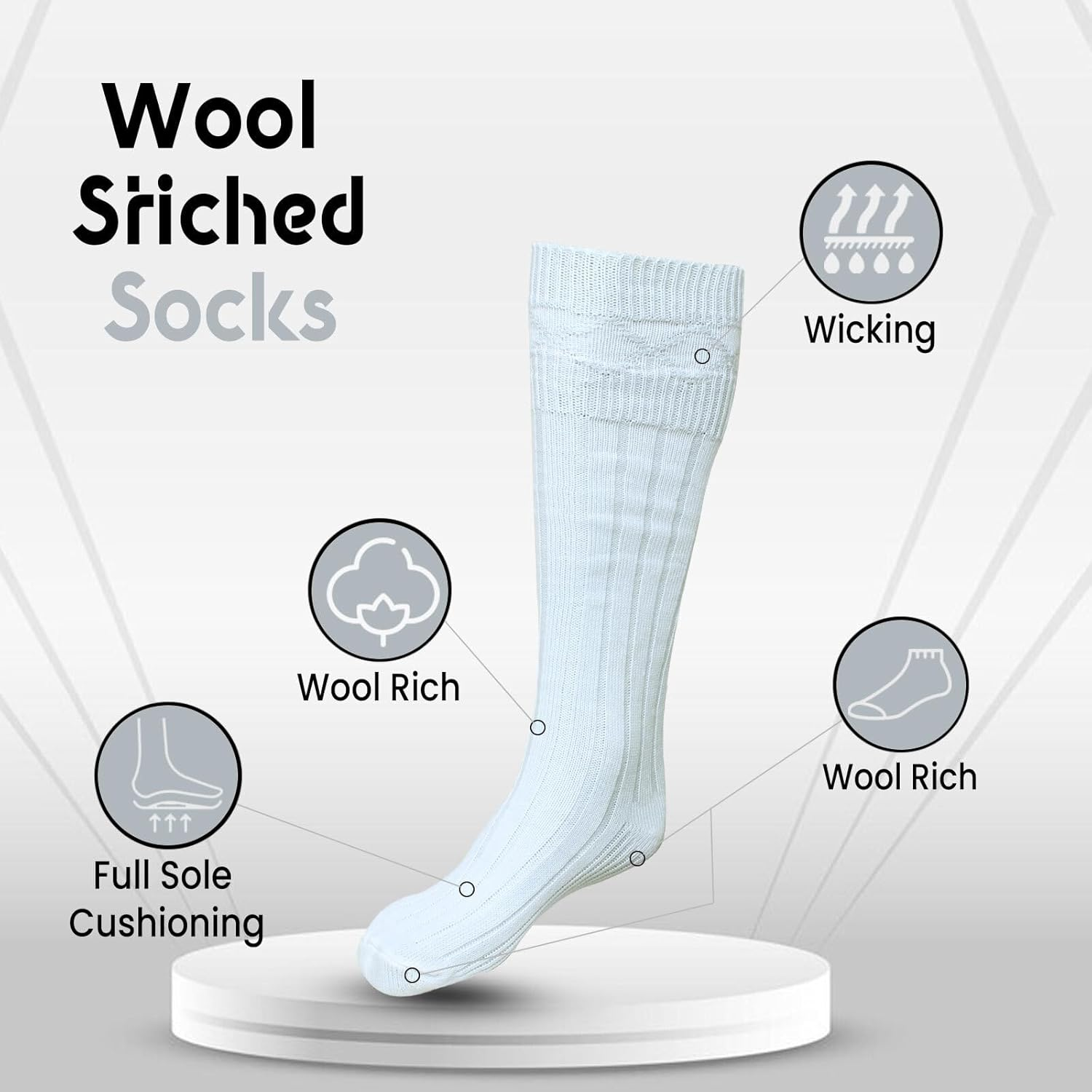 Scottish Highland Kilt Hose for Men, Ribbed Socks for USA Shoe Sizes, Wool Blend image number 6