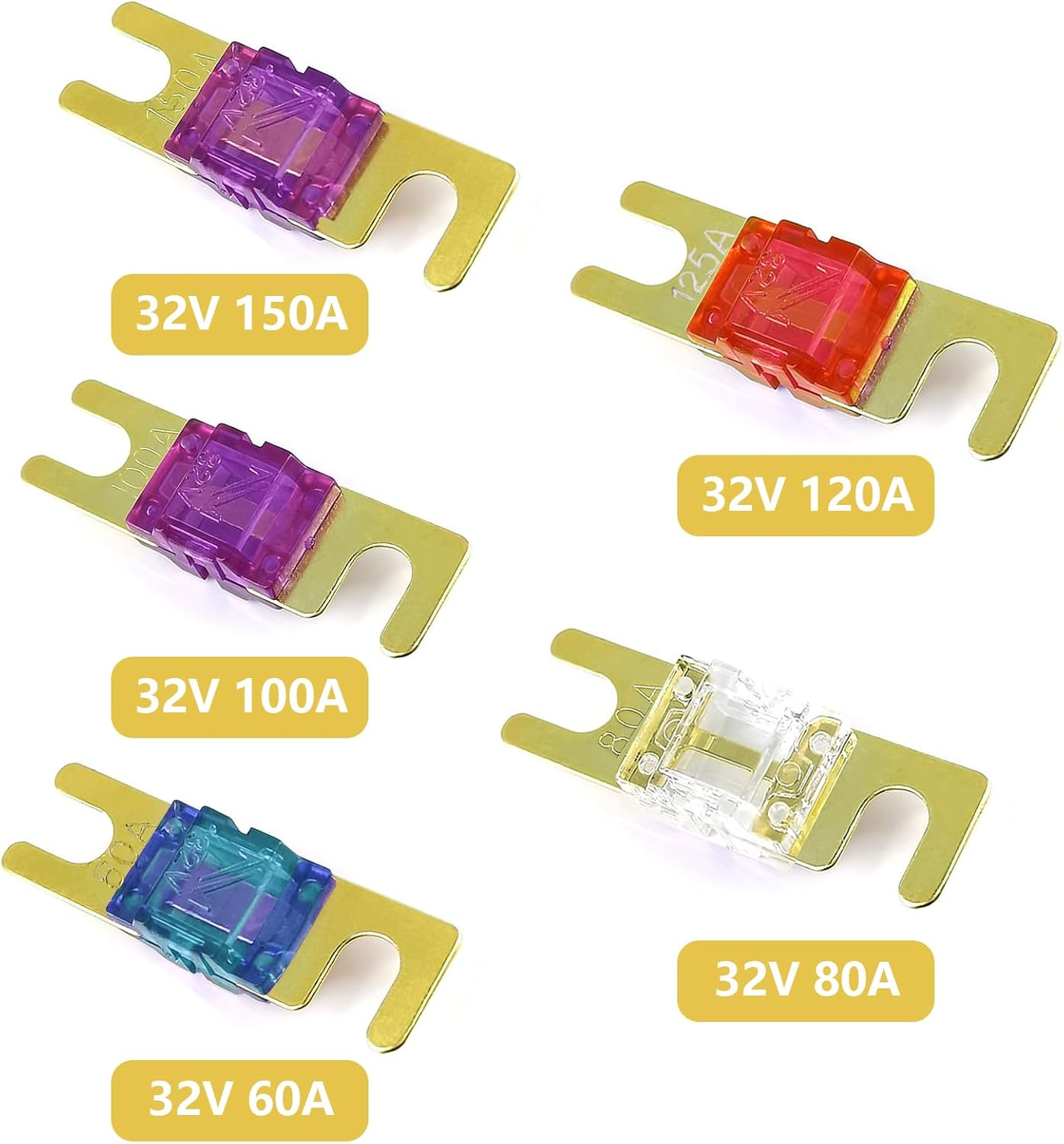 10 Pcs Mini ANL Fuse Pack,Copper Plated Fuse Assortment,32V ANL Inline Fuse,Anl Blade Fuse,(60A, 80A, 100A, 125A, 150A) for Automotive Car Truck Marine Boat Buses Audio Video Electronic System image number 2