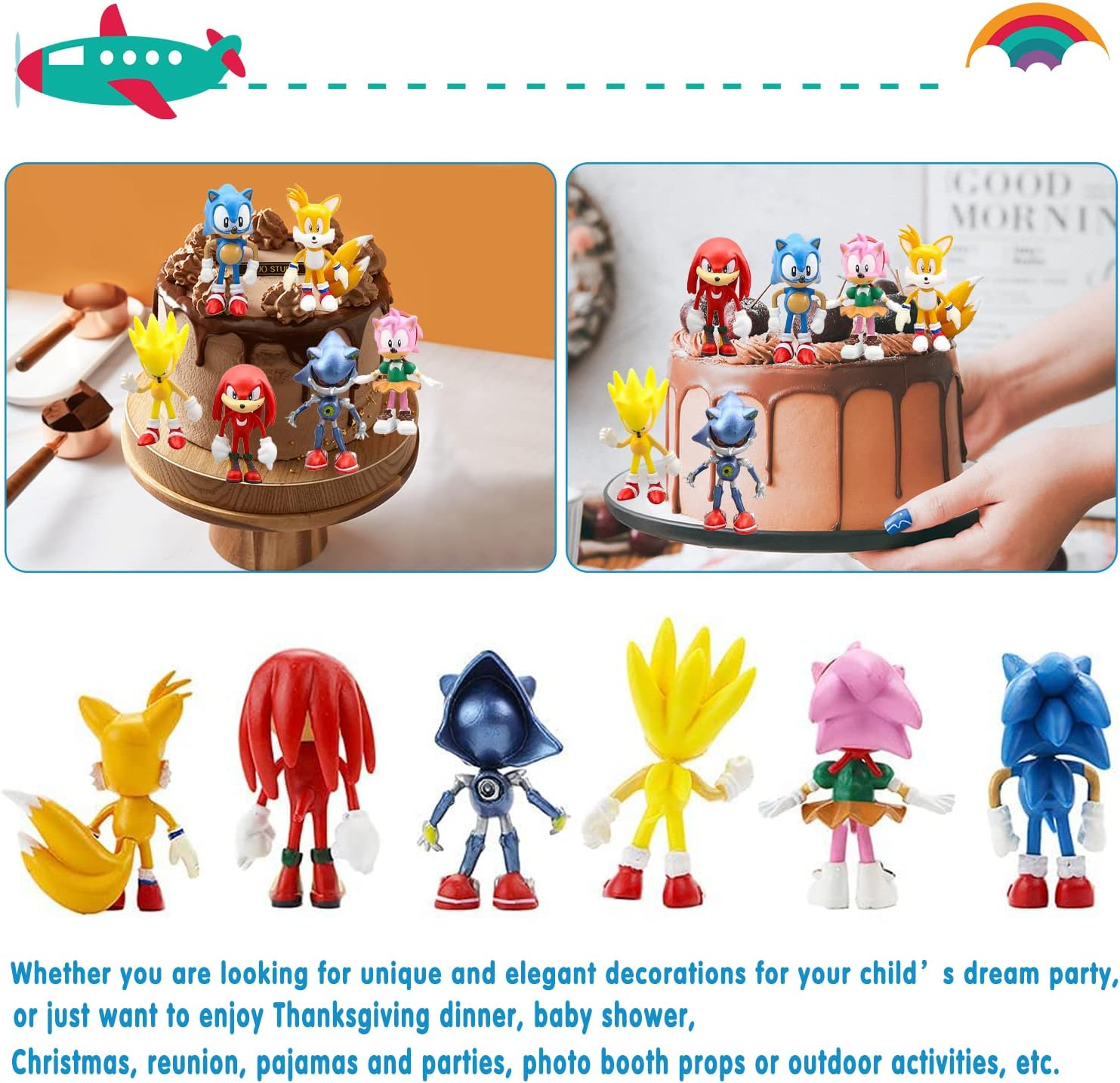 Sonic Cake Decoration Pack of 6 Toppers, Children'S Birthday Figures Set, the Hedgehog Mini Figures, Artoons Cake Topper image number 2