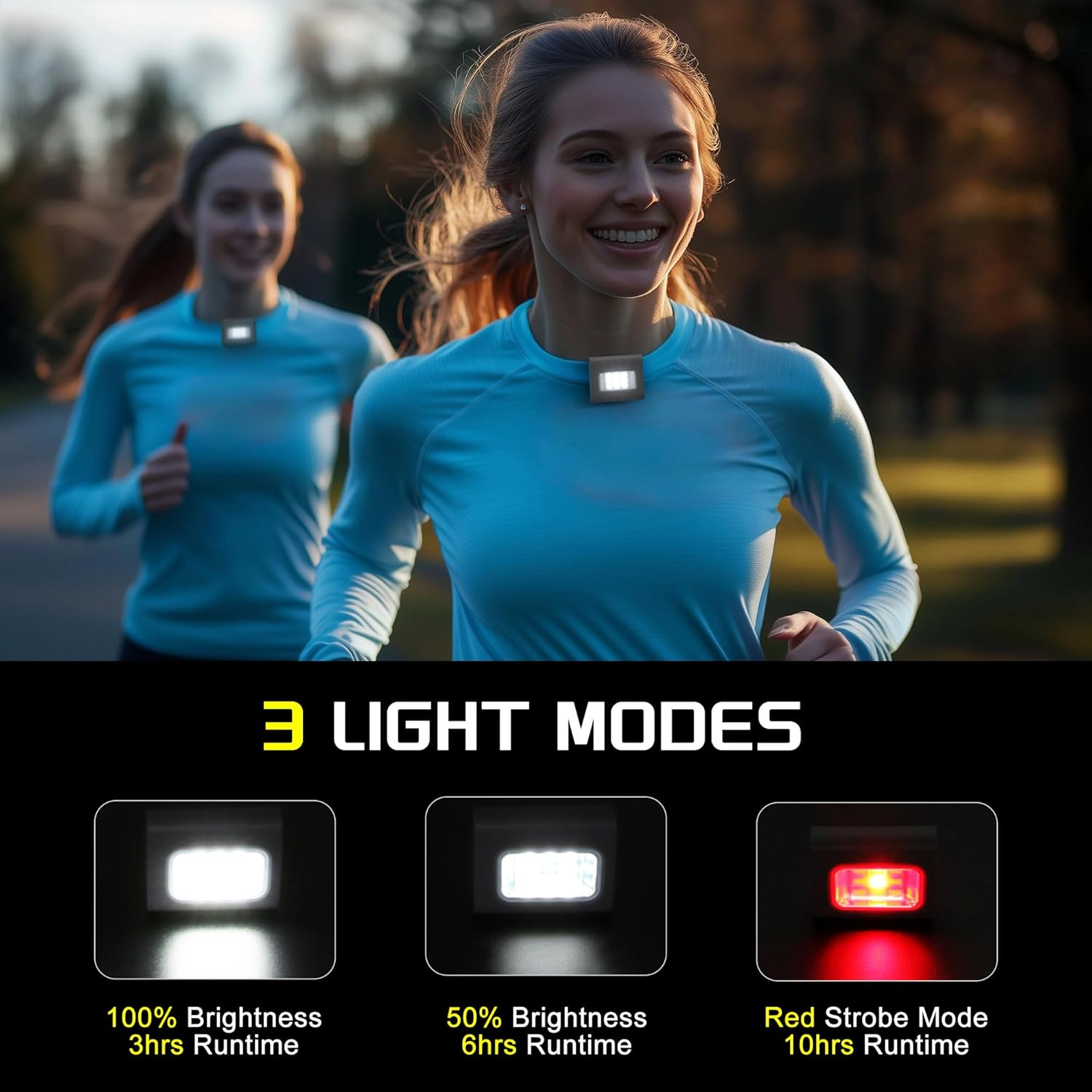 2Pack Clip on Running Lights, Rechargeable Magnetic LED Safety Lights with Red Strobe, Waterproof, USB Charging, Flashlight for Night Jogging, Dog Walking, Hiking Backpack, Cycling image number 3