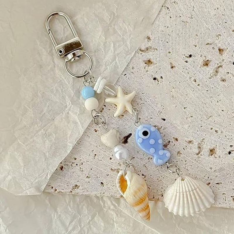 Amaezorx 2 Pcs Ocean Theme Keychains Set - Seashell & Starfish Beach Bag Charms, Cute Sea Creature Key Rings for Women Girls, Nautical Decor for Backpack Purse Wallet Accessories image number 5