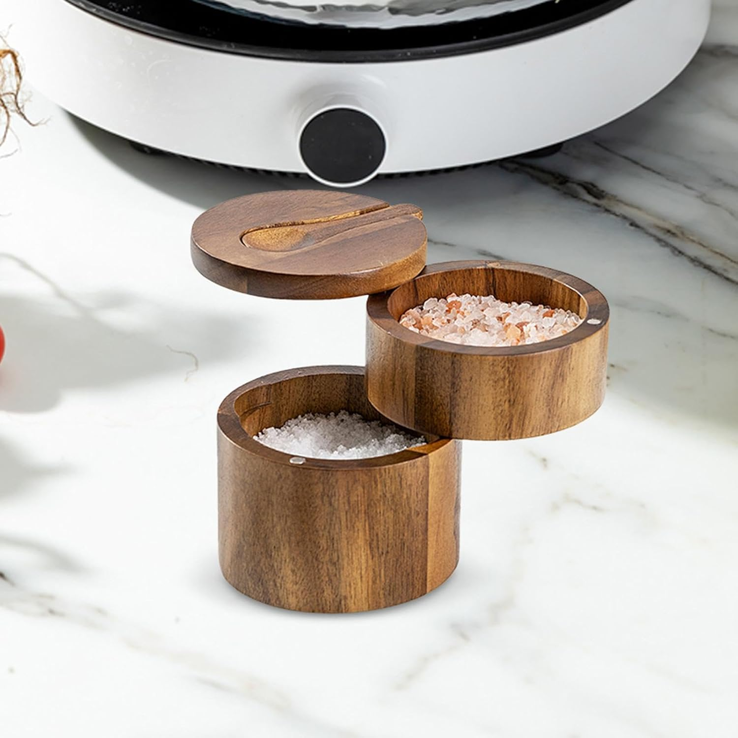 Salt Cellar | Sea Salt Container Box Built-In Spoon | Salt Cellar Bowl, Kitchen Salt Holder, round Salt Keeper for Pepper Seasoning Bath Salt Sea Salt image number 1