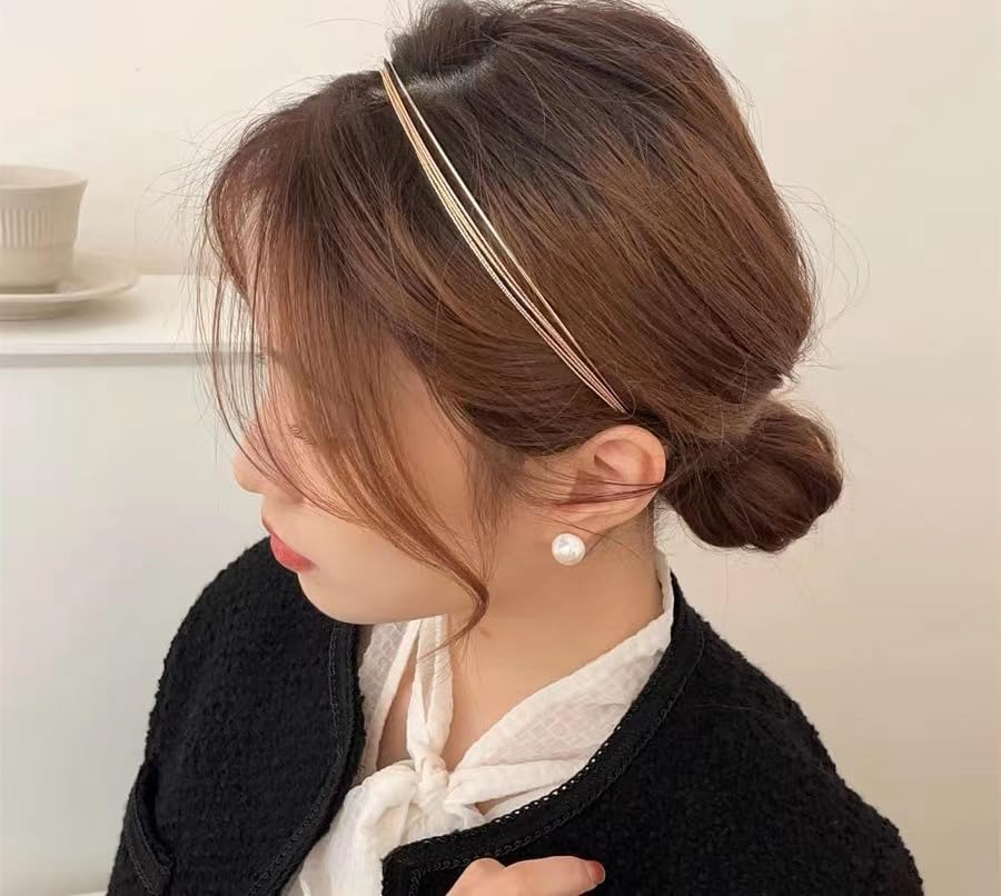 Fdsmall Metal Headbands for Women, Gold Headbands, Silver Hair Accessories, Thin Wire Headband, Elegant Hair Band, French Hair Clip for Hair Styling (Gold, One Size) image number 4