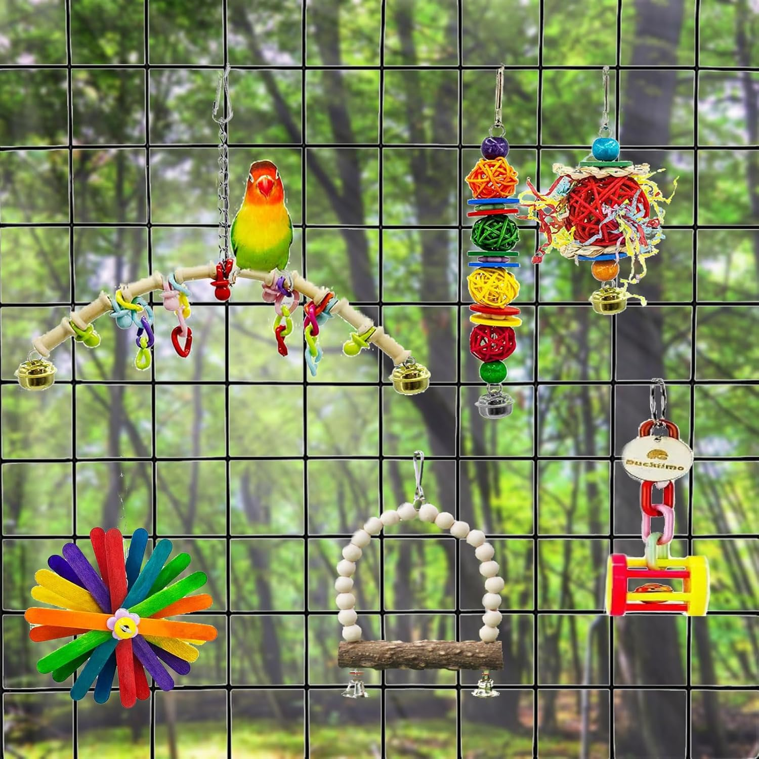 Bird Toys,17Pcs Parrot Toys,Parakeet Toys,Bird Ladder Swing,Hanging Cockatiel Toy for Parrots,Parakeet,Conure,Finches image number 3