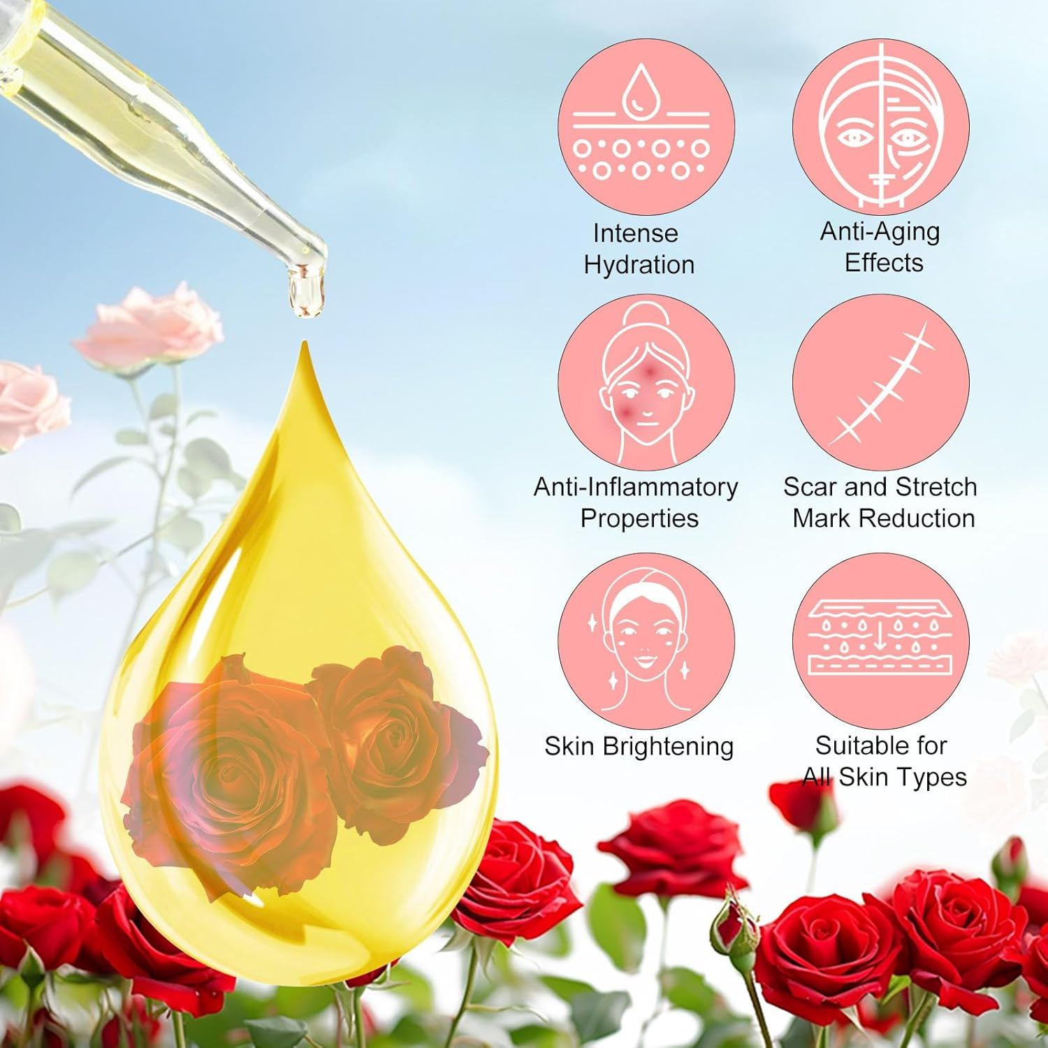Vitamin E Oil for Skin, Rose Oil for Face, Natural Skincare Body Oil, Moisturizing Organic Rose Oil for anti Ageing, Reduce Scar and Stretch Marks 2.02 Oz image number 2