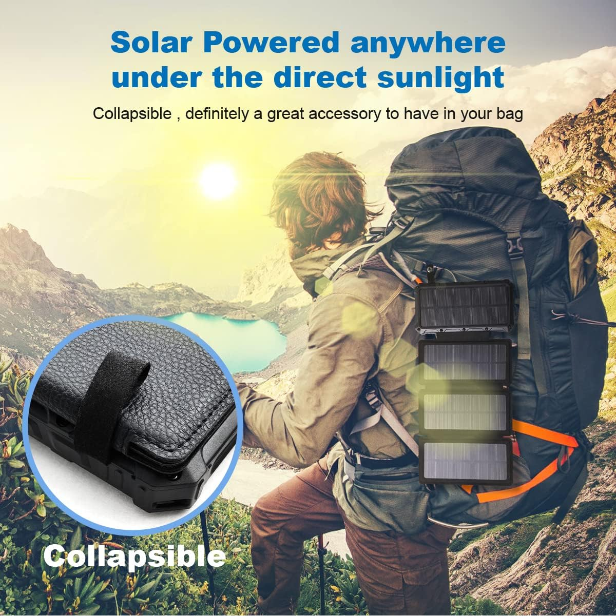 Solar Charger 20000Mah Solar Power Bank with Dual 3A Outputs Fast Charging Portable Charger, 4 Solar Panels External Battery Pack Waterproof and Flashlights for Phone,Tablet,Outdoor,Camping (Orange) image number 4