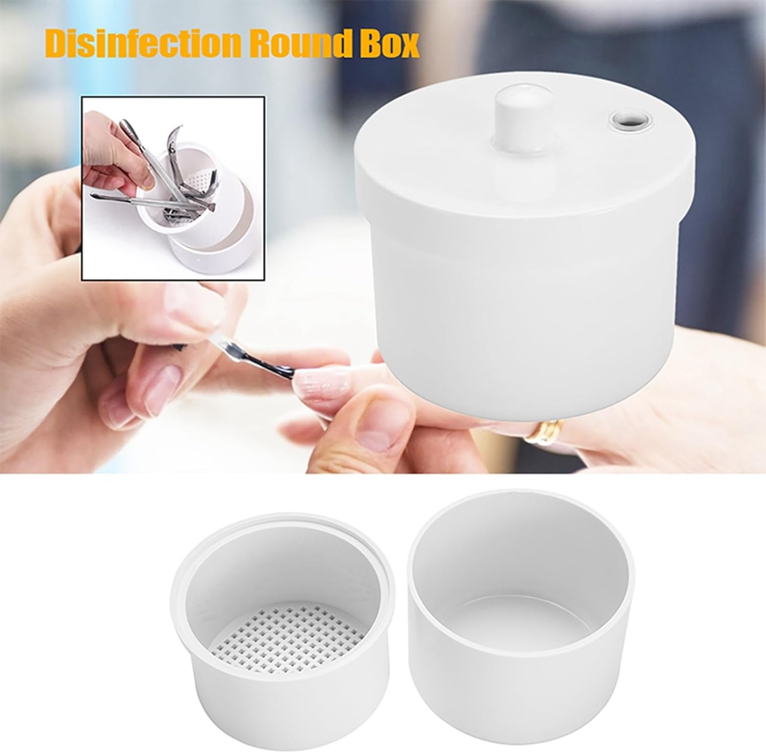 NSXAYIWE round Disinfectant Box, Durable Plastic Steriliser Pot, Practical Removable Tray and Self-Draining Basket Design, Nail Tool Steriliser image number 1