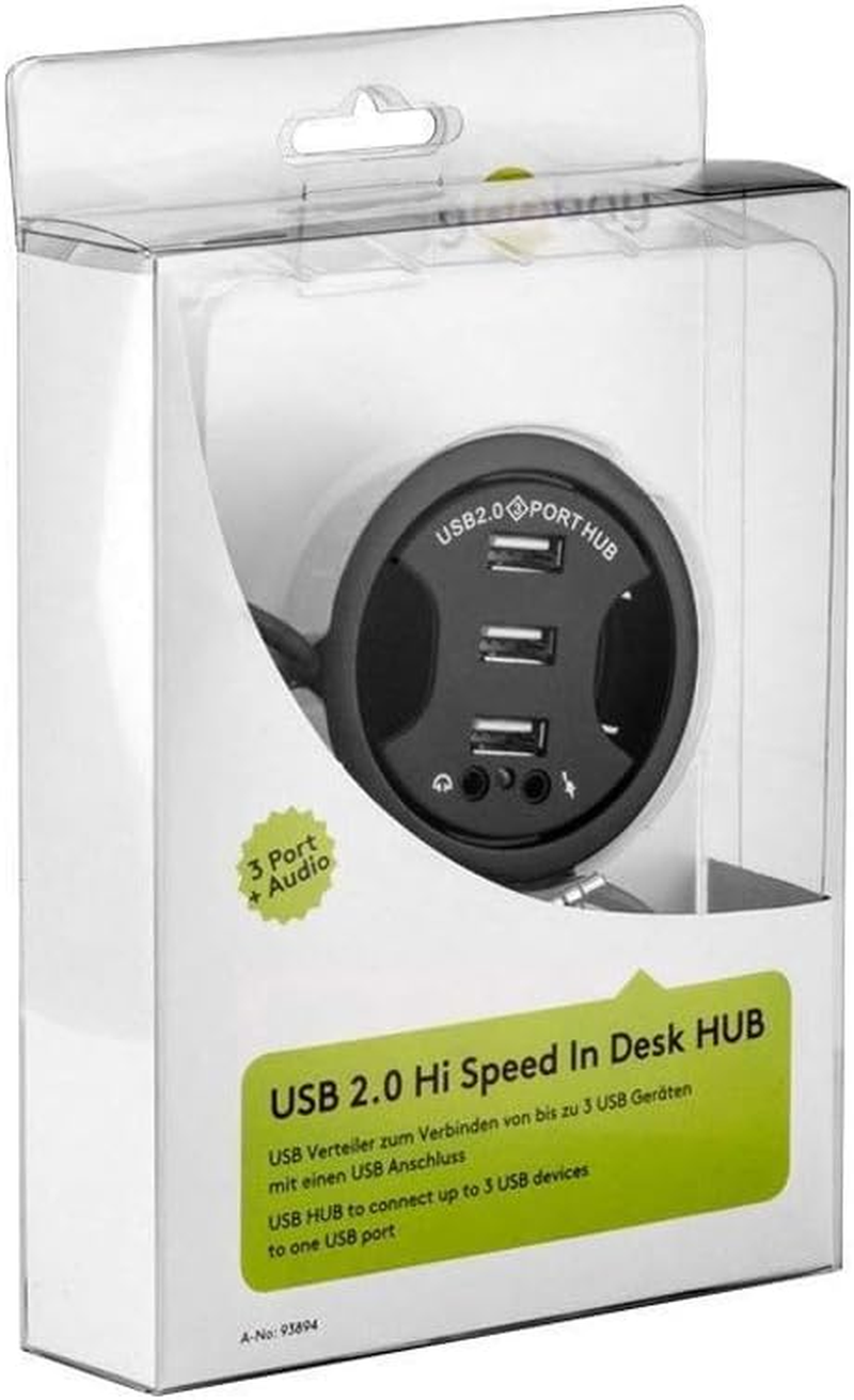 Goobay 93894 3 Port USB 2.0 Hi Speed In-Desk HUB + Audio