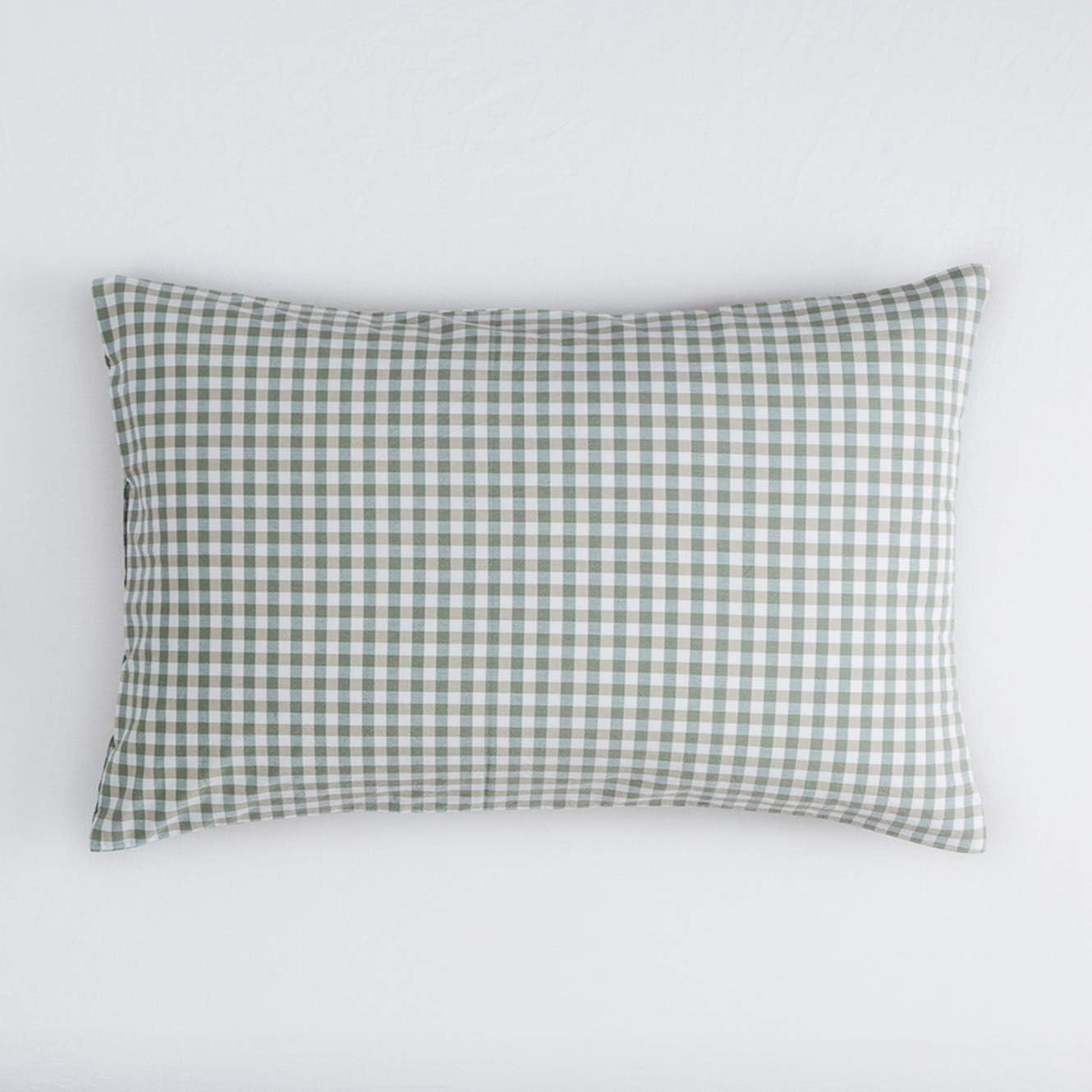 (Queen, Style 5) - SUSYBAO 100% Natural Washed Cotton 3 Pieces Duvet Cover Set (Queen/Full) 1 Duvet Cover 2 Pillowcases Luxury Quality Soft Breathable Hypoallergenic Green Gingham Plaid Pattern with Zipper Ties image number 5
