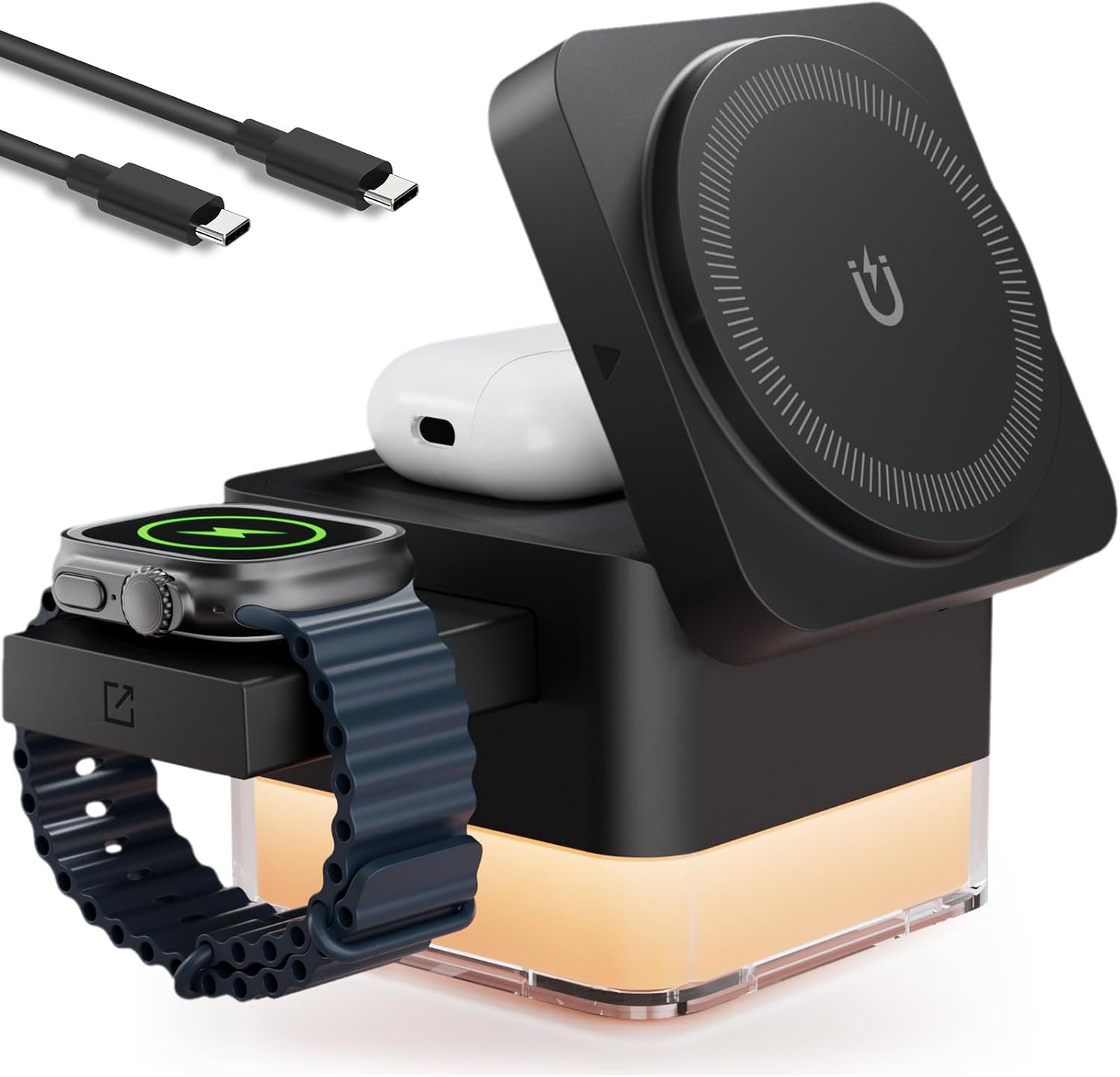 4 in 1 Magnetic Wireless Charging Station,Wireless Charger Stand with Night-Lamp,3-In-1 Charger Dock for Iphone 16/15/14/13 Pro Max,Apple Watch, Airpods & Multiple Devices image number 2