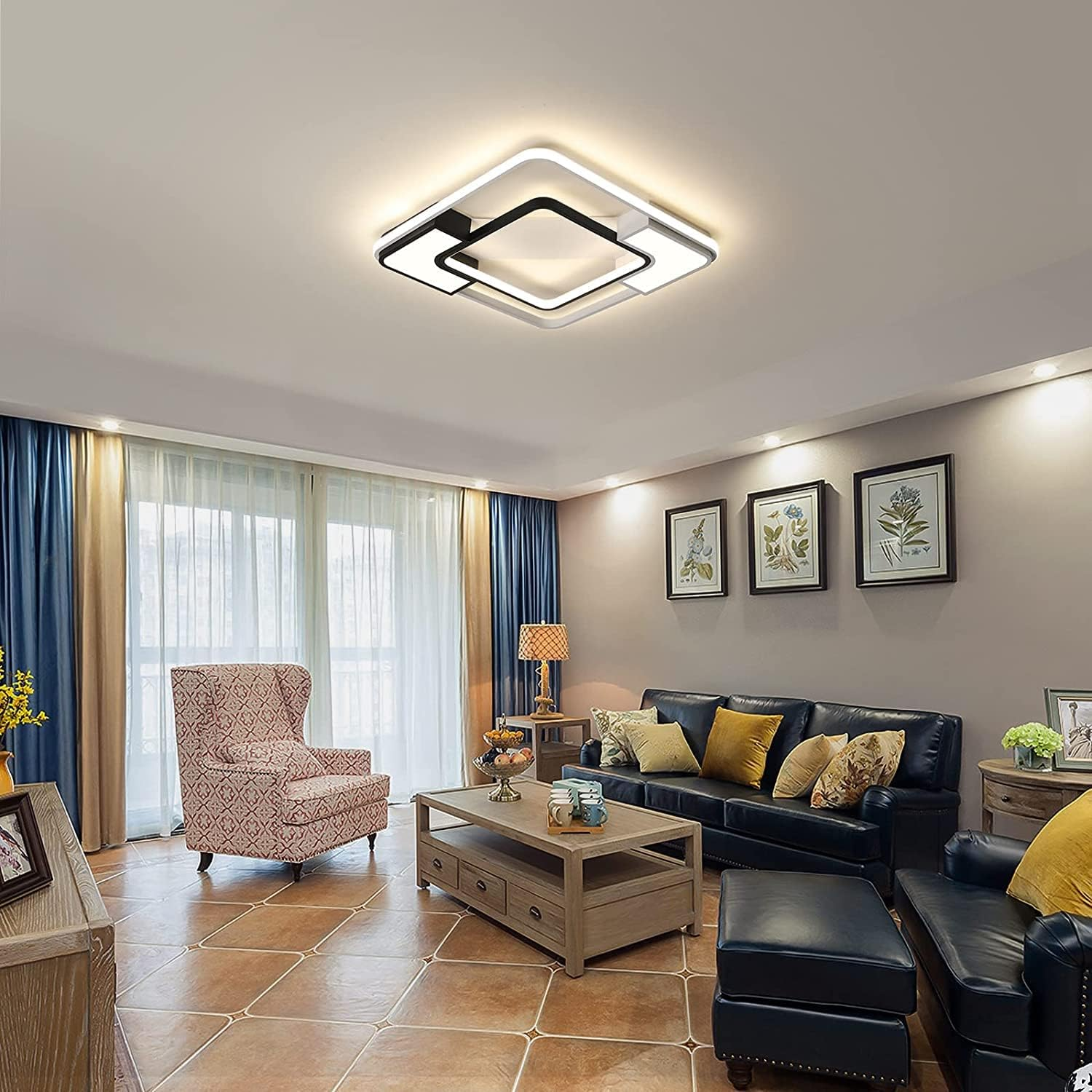 Oninio Modern LED Ceiling Light,Square Acrylic LED Chandelier Flush Mount Ceiling Light for Bedroom Living Room Dining Room Kitchen Office,Dimmable/40W/2400Lm/3000-6500K - 30W/Round/Dimmable image number 2