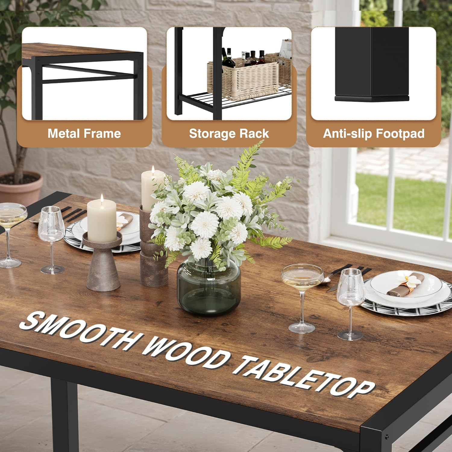 Furmax Dining Table Set for 4, Modern Kitchen Table Bench and Chairs Rectangular Dining Room Table Set with Storage Bench for Small Space, Apartment, Restaurant (Rustic Oak) image number 4