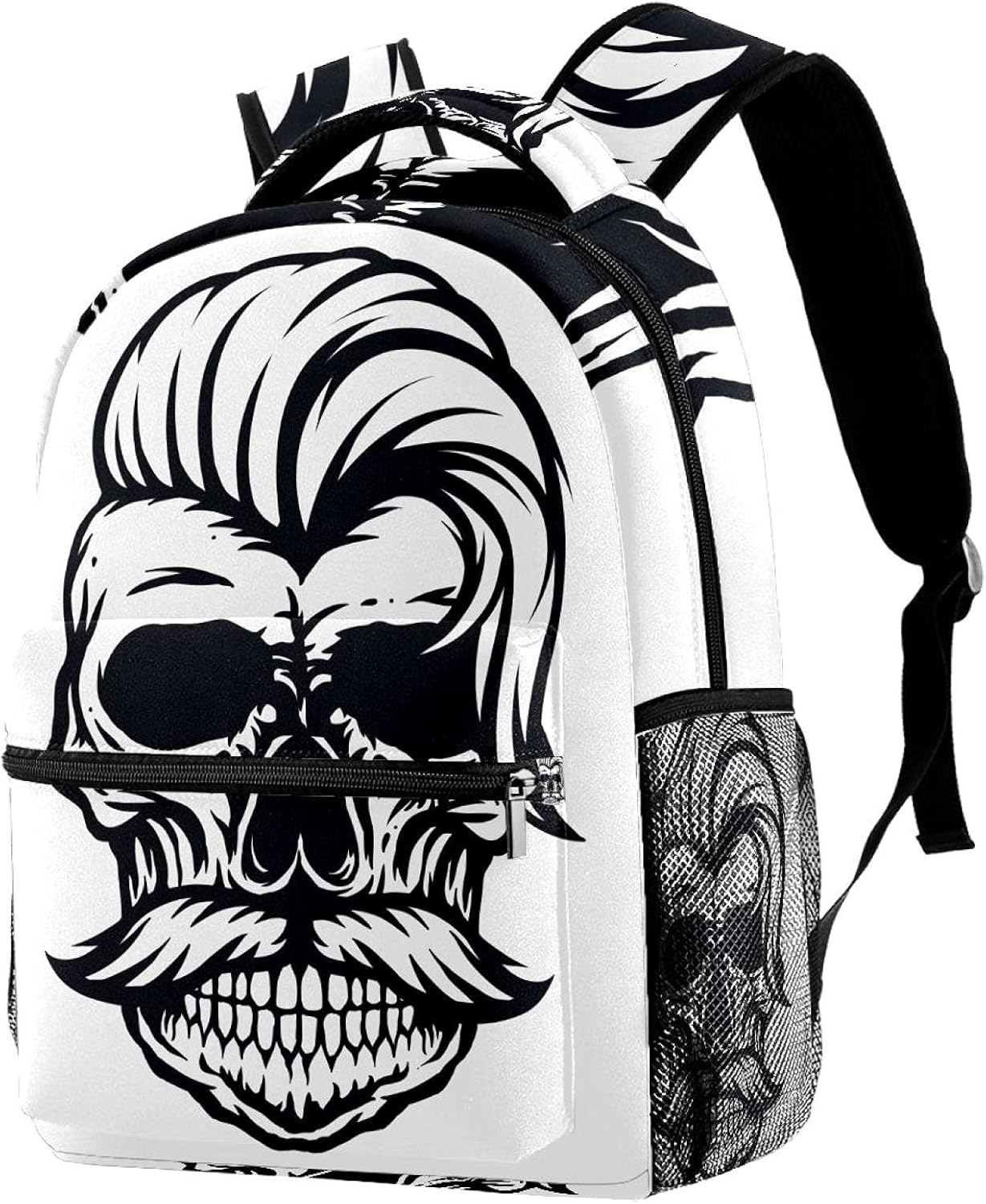 Skull with Stylish Hair Line Art Backpack Students Shoulder Bags Travel Bag College School Tote Backpacks image number 3