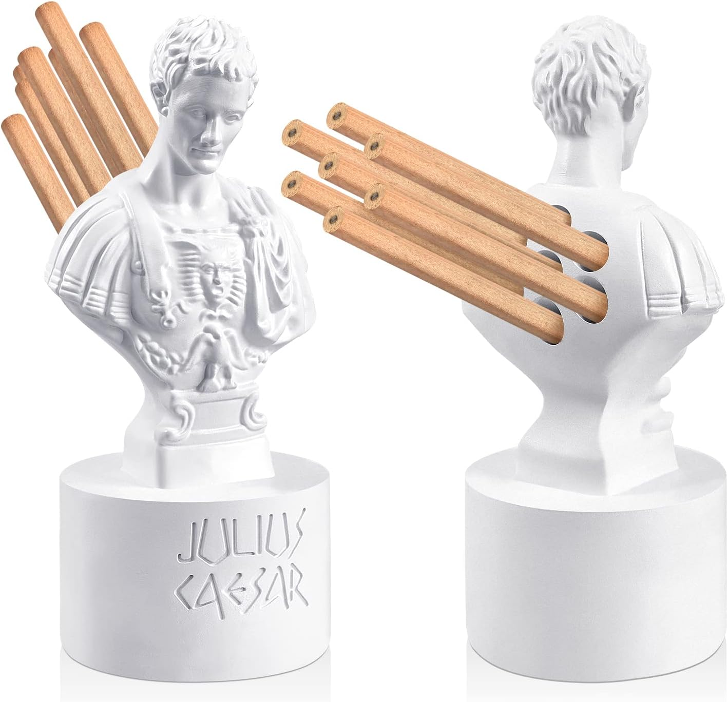 Ides of March Julius Caesar Bust Statue Pencil Holder - Funny Resin Pen Organizer for Desk, Teacher Office Gift Decor image number 1