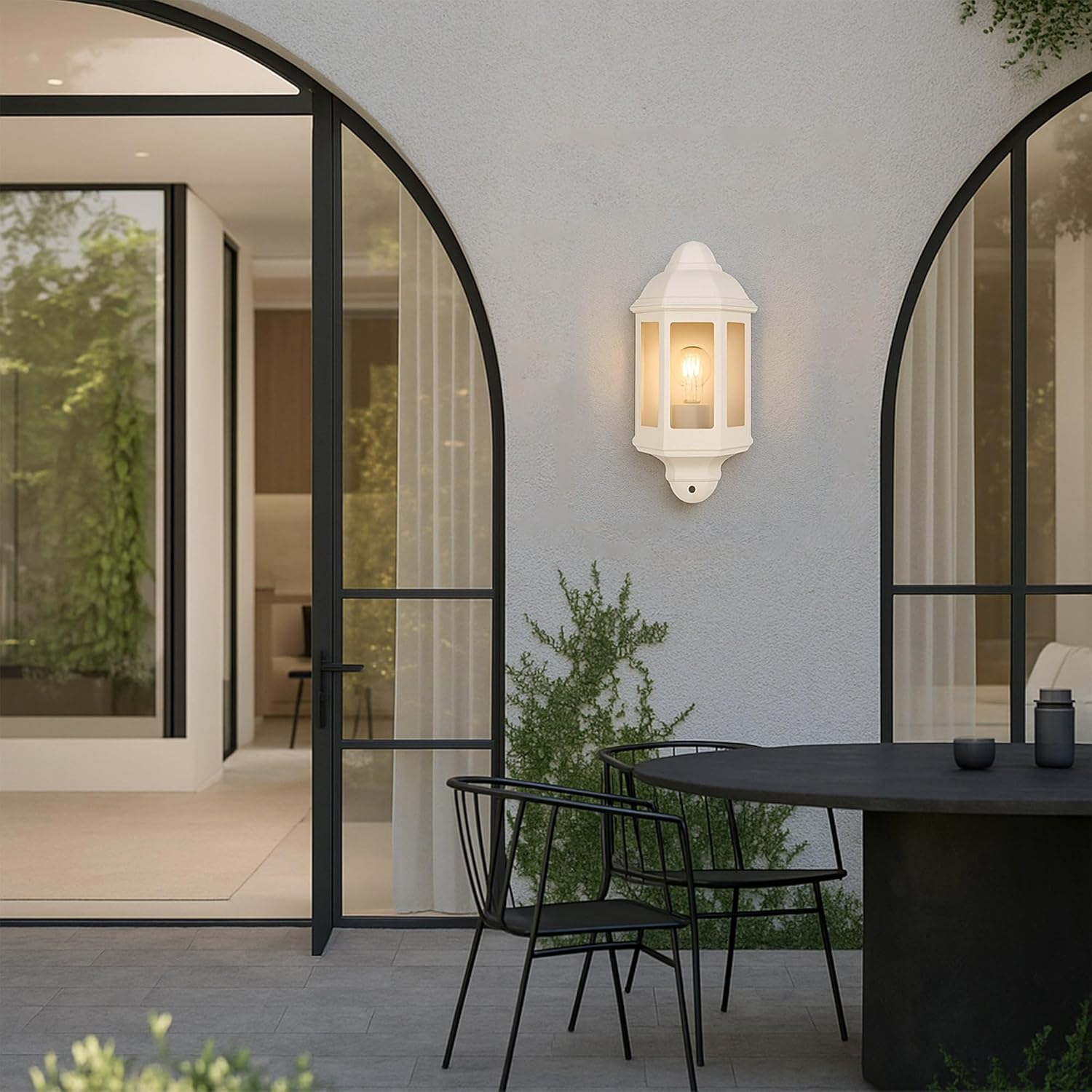 Lexi Lighting Avara Outdoor Wall Sconce, E27 Bulb Base, Exterior Beige Finish Aluminum Frame with Clear Glass Shade, IP54 Waterproof Porch Lights for Patio Front Door Garage - Beige image number 3