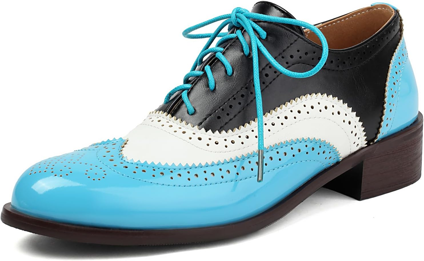 Galindopia Unisex Oxford Shoes Women Two Tone Perforated Wingtip Brogue