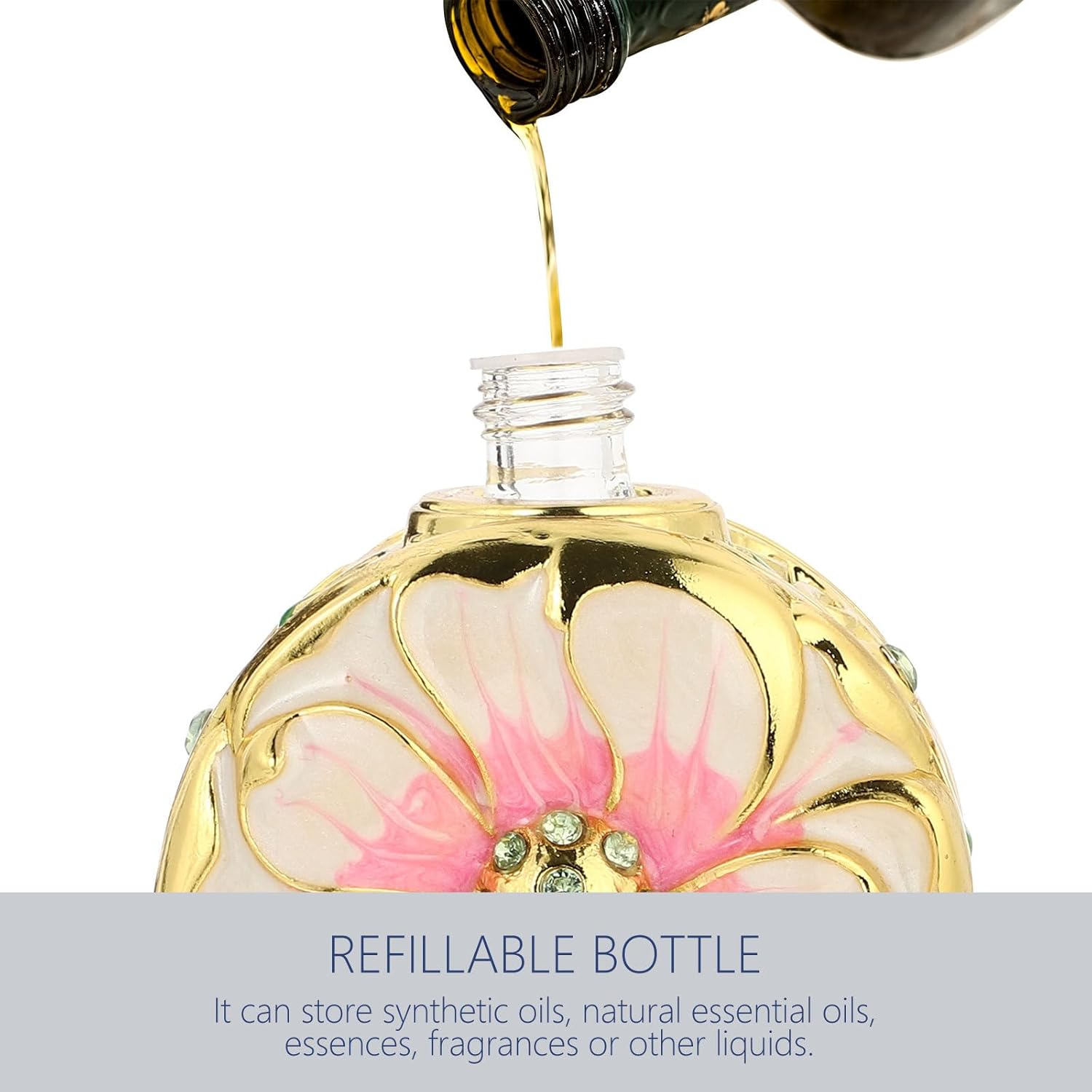 BCOATH 12Ml Pink Rose Shaped Glass Essential Oil Bottle Cosmetic Perfume Dispenser Refillable Storage Container for Personal Care and Travel Use image number 6