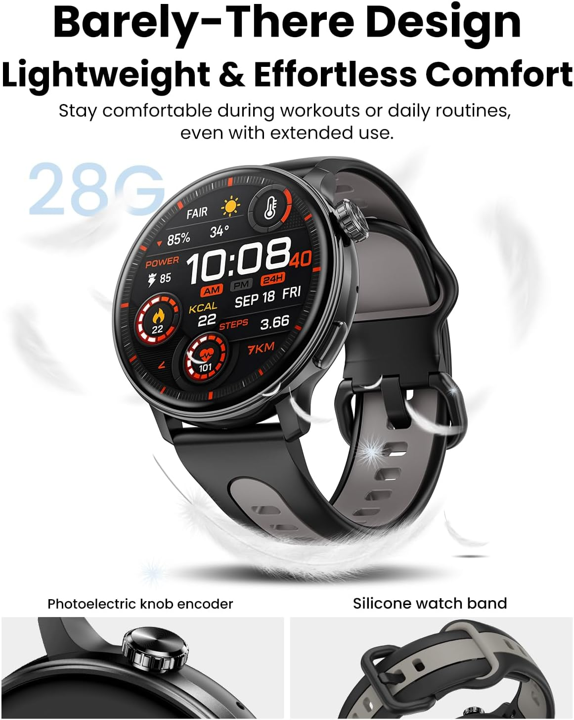 Smart Watch GPS, 1.43" AMOLED Screen Smart Watch for Men/Women Fitness Tracker, Military Smartwatches Compass，Compatible with Android & Ios (Bluetooth Call Answer/Dial), Multiple Sports Modes image number 3