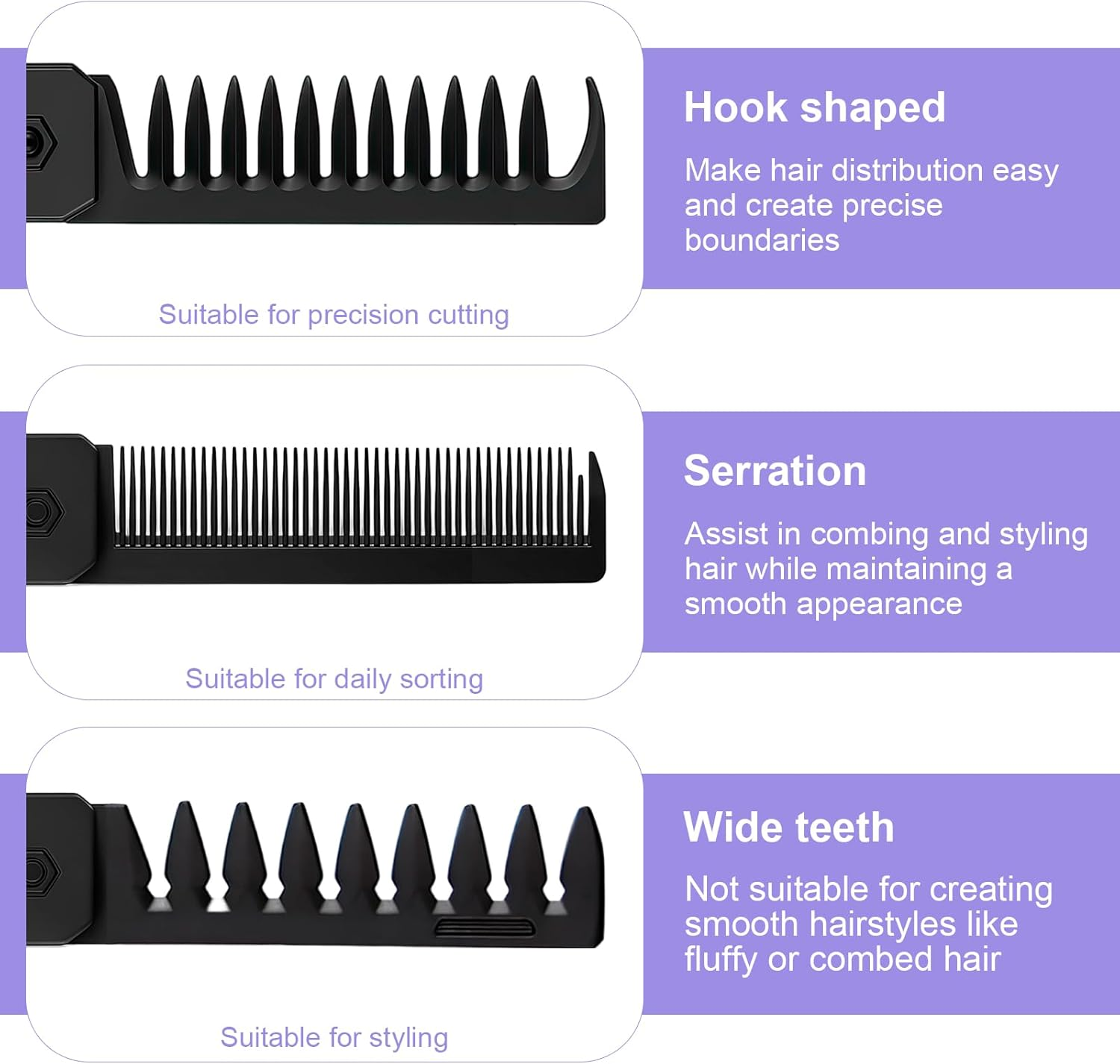 3-In-1 Folding Comb, Men'S Portable Hair Comb with Fine Tooth and Wide Tooth Comb, Beard and Moustache Styling, Foldable Travel Comb, Compact for Daily Hair and Beard Care (Black) image number 6