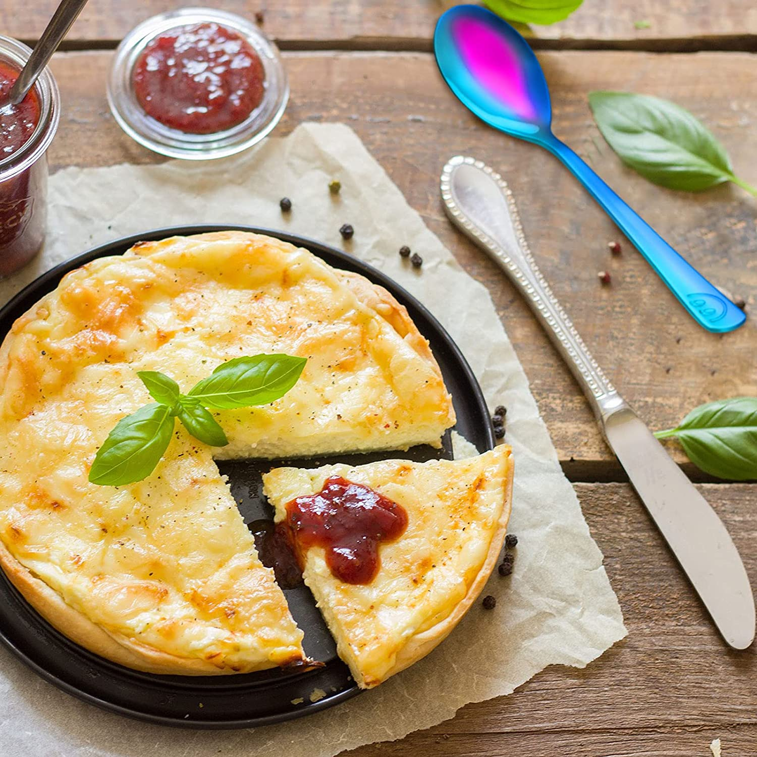 8 Pieces Spoon and Fork Set, Rainbow Kids Utensils Set, Kids Flatware Set, Includes 4 Spoon and 4 Fork with Smile Mirror Polished for Daily Use image number 4