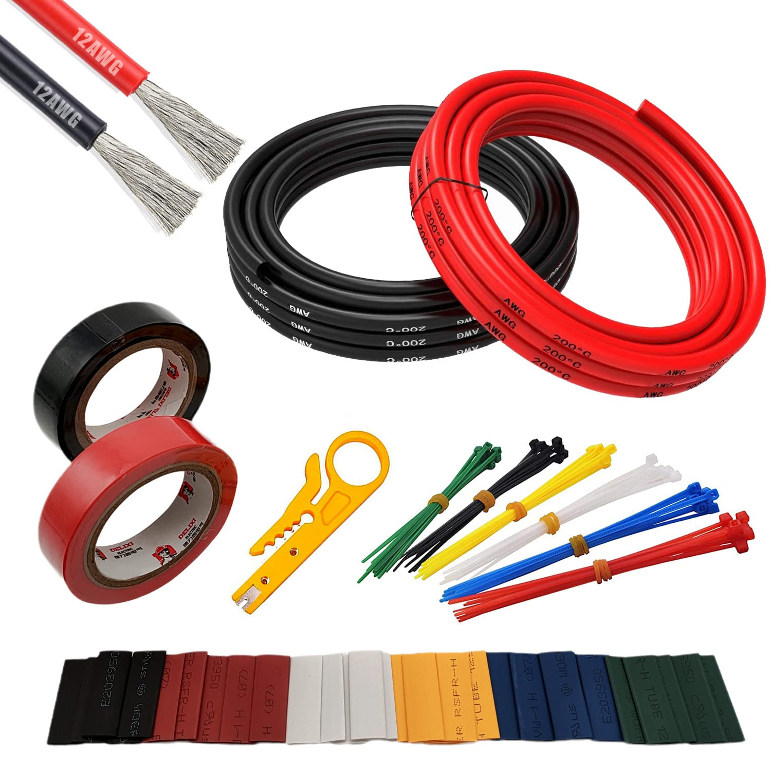 12AWG High and Low Temperature Resistant Silicone Electric Wire Cable Kit Flexible 680 Strands 0.08Mm Tinned Copper Wire for DIY, Lamps, Home Appliances, Electronic, Etc.(13 Feet Black+13 Feet Red) image number 4
