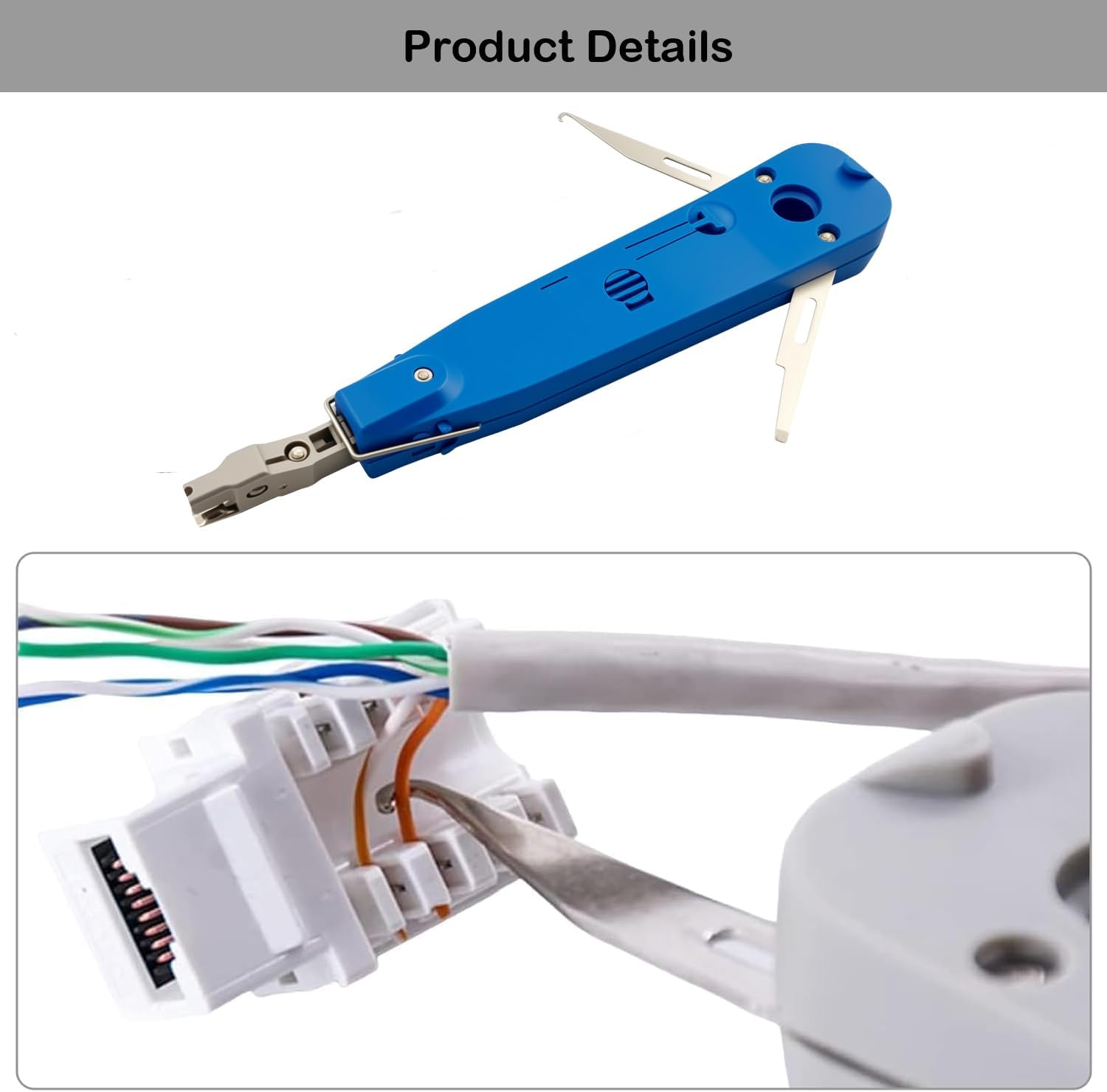 EFGTEK 2 Punch down Tool Compatible with Krone Blade and 1 Network Wire Stripper, Multifunction Hook Tool for Telephone Impact Terminal Insertion and Cat6A,Cat6,Cat5E,Cat5 Cable image number 2
