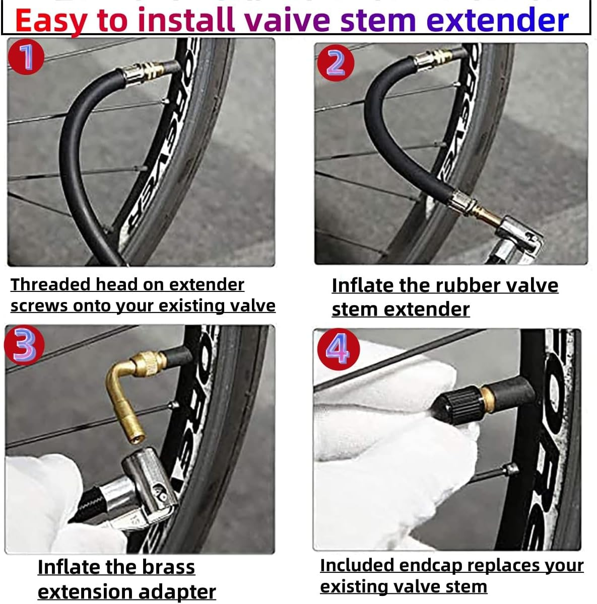 Two Flexible Stem Extenders 160Mm and Two 90 Degree Brass Tire Stem Extension Adapters, Tire Valve Extension Adapters for Bicycles, Motorcycles and Cars