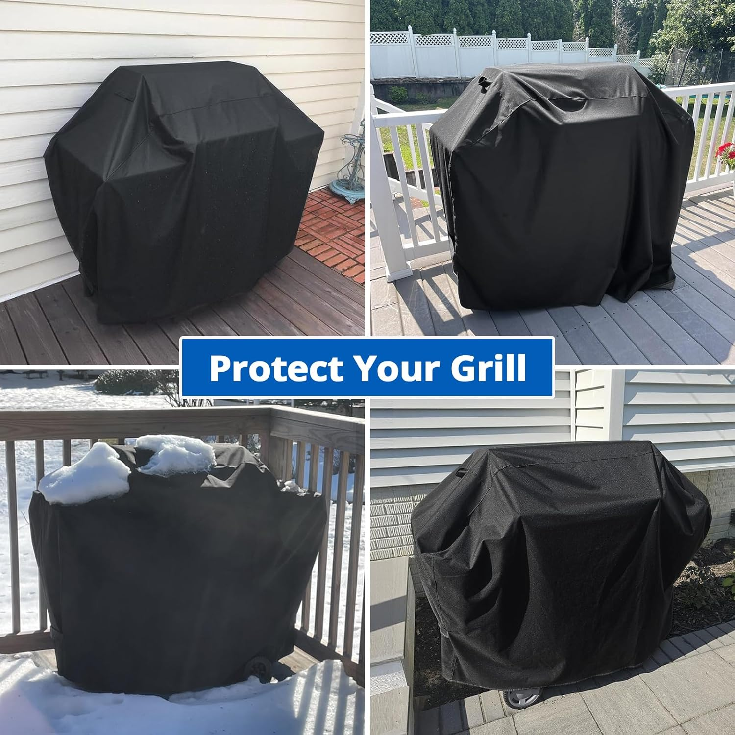 Sunpatio BBQ Grill Cover 60 Inch, Outdoor Heavy Duty Waterproof Barbecue Gas Grill Cover, UV and Fade Resistant, All Weather Protection for Weber Char-Broil Nexgrill Grills and More, Black image number 3