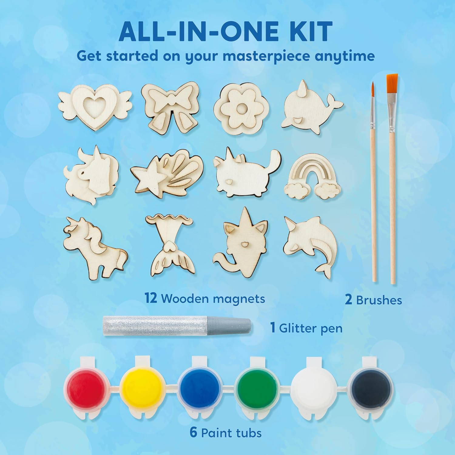 JOYIN 12 Pcs Fantasy Wooden Magnets, Kids Unicorn Painting Craft, Spring and Rainy Day Activities School Art Projects, Toys for Kids Aged 3+ Birthday Easter image number 2