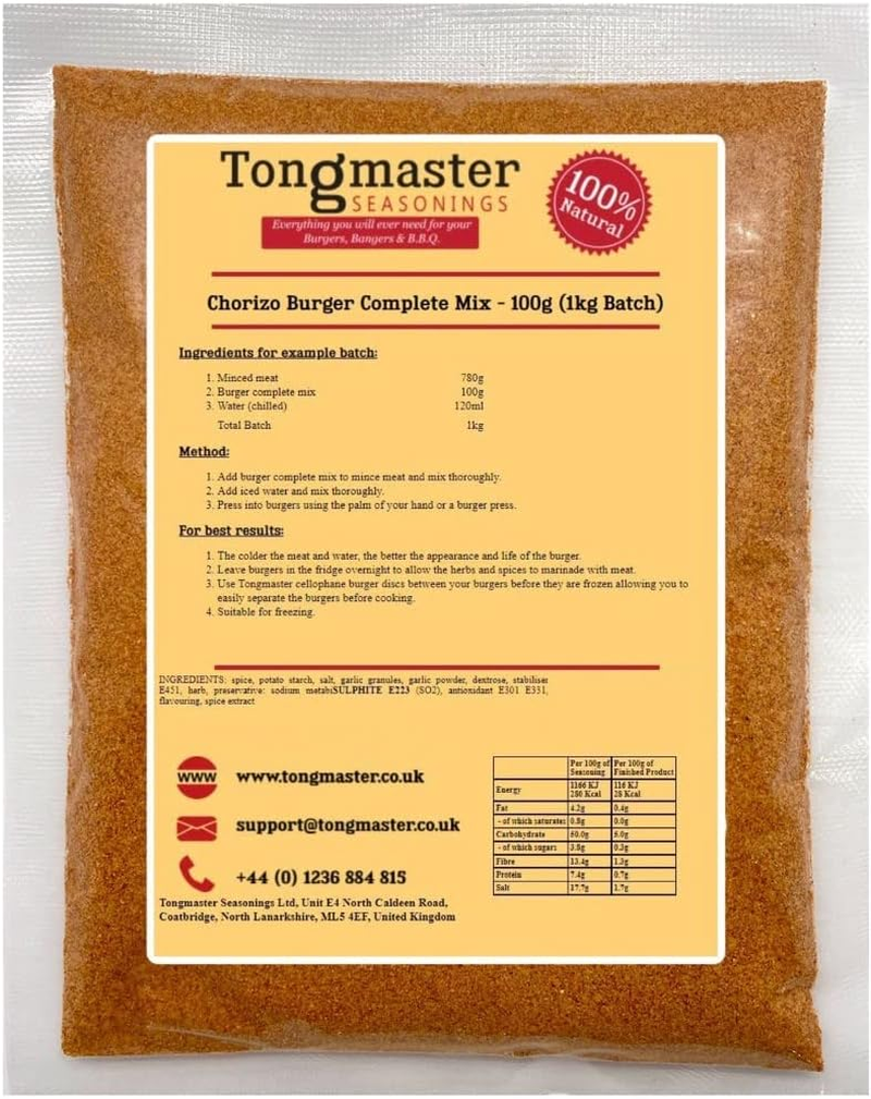 Chorizo Burger Complete Mix - 100G (1Kg Batch)