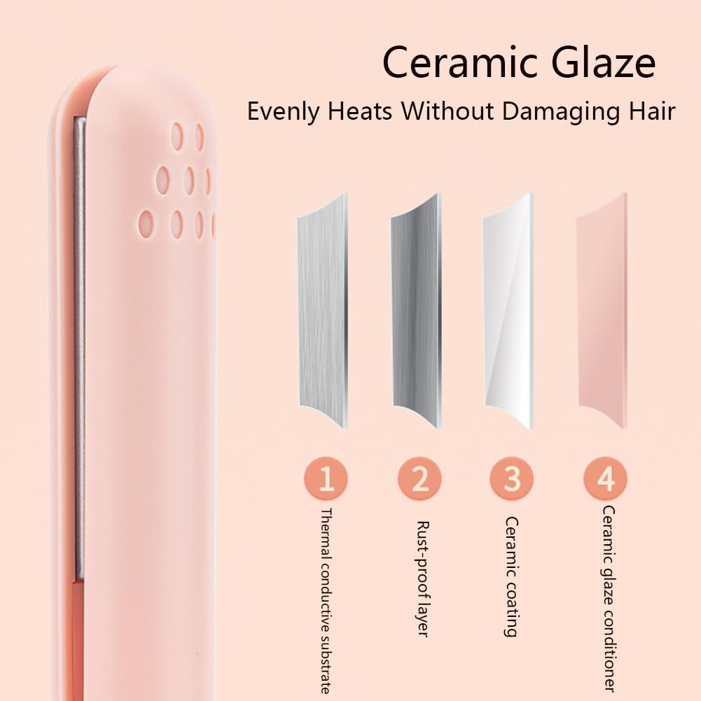 Dualglam Mini Dual-Purpose Curling Iron, Beautyskinusa Curling Iron, 2-In-1 Portable USB Curling Wand, for All Hair Types (Pink) image number 2