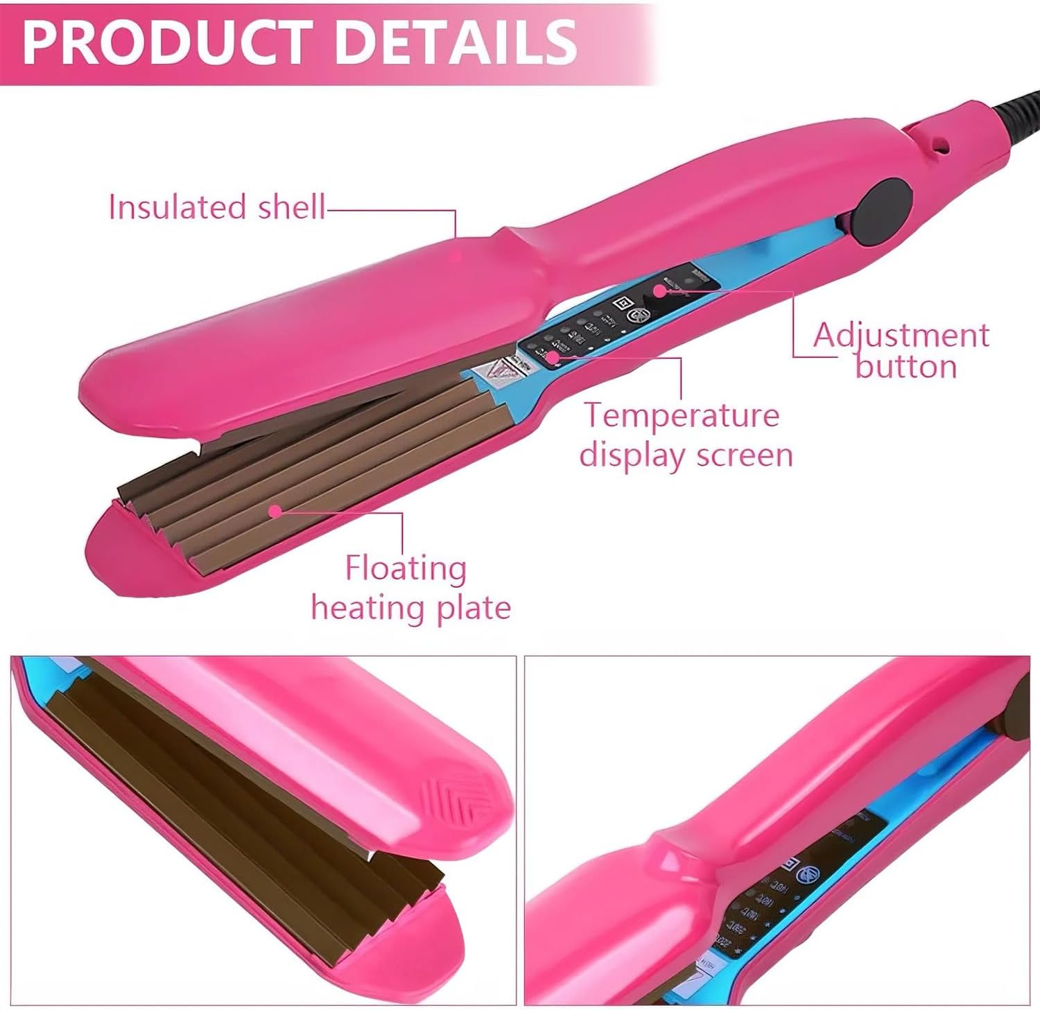 PRO Hair Crimper for Women and Girls 30S Rapid Heating Ceramic Plate Crimping Iron Hair Crimpers for Fluffy Hairstyle Tool (Pink)