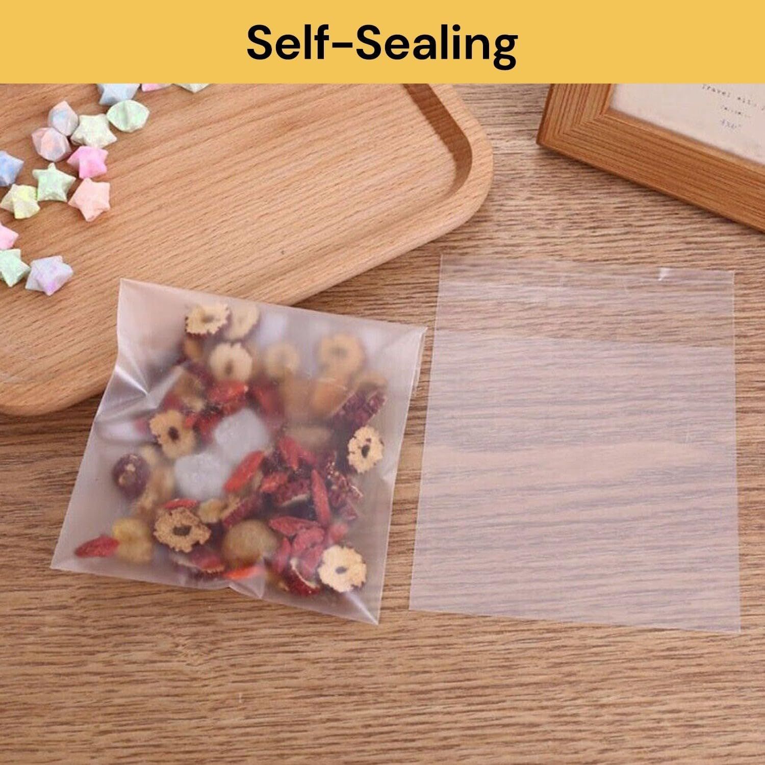 EZONEDEAL Clear Plastic Candy Packaging Bags Self Adhesive Cookie Biscuit Gift Bags -13Cmx10Cm - Clear - 100Pc/Pack image number 1