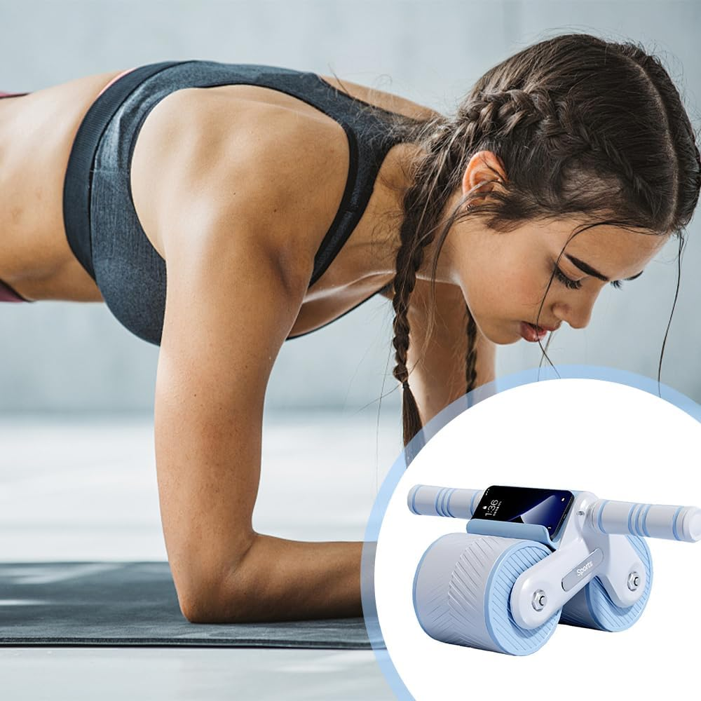 Ab Roller Wheel,Abdominal Trainer,Automatic Rebound Ab Wheel,Abdominal Exercise Equipment,For Home Gym Core Fitness,Ab Workouts and Strength Training, for Bodybuilding Workout, with Mat image number 6