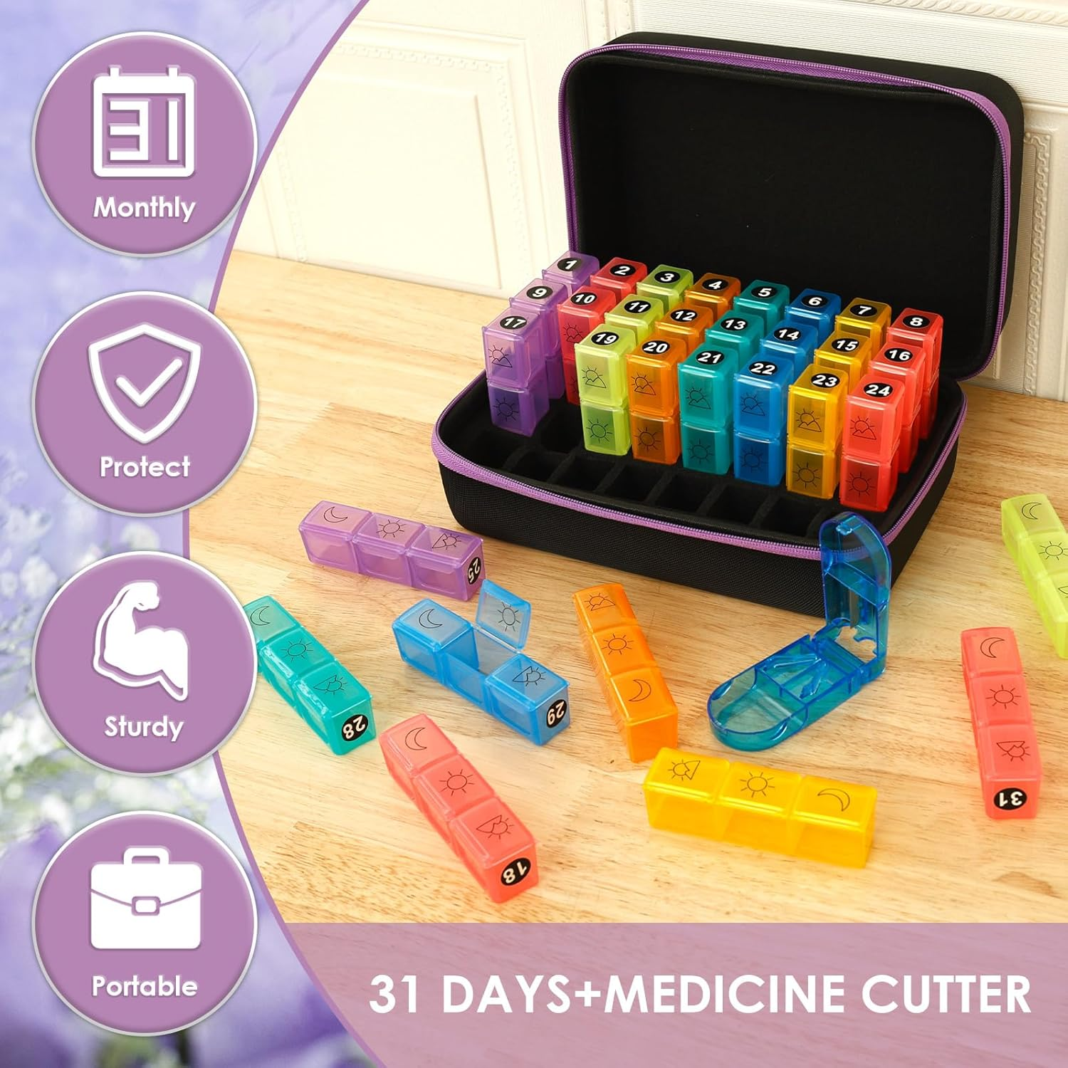 Monthly Pill Organizer, 3 Times a Day with Portable Case Monthly Pill Box, Medication Organizer 31 Days Dispenser for Pills,Fish Oils, Vitamin,Supplement image number 1