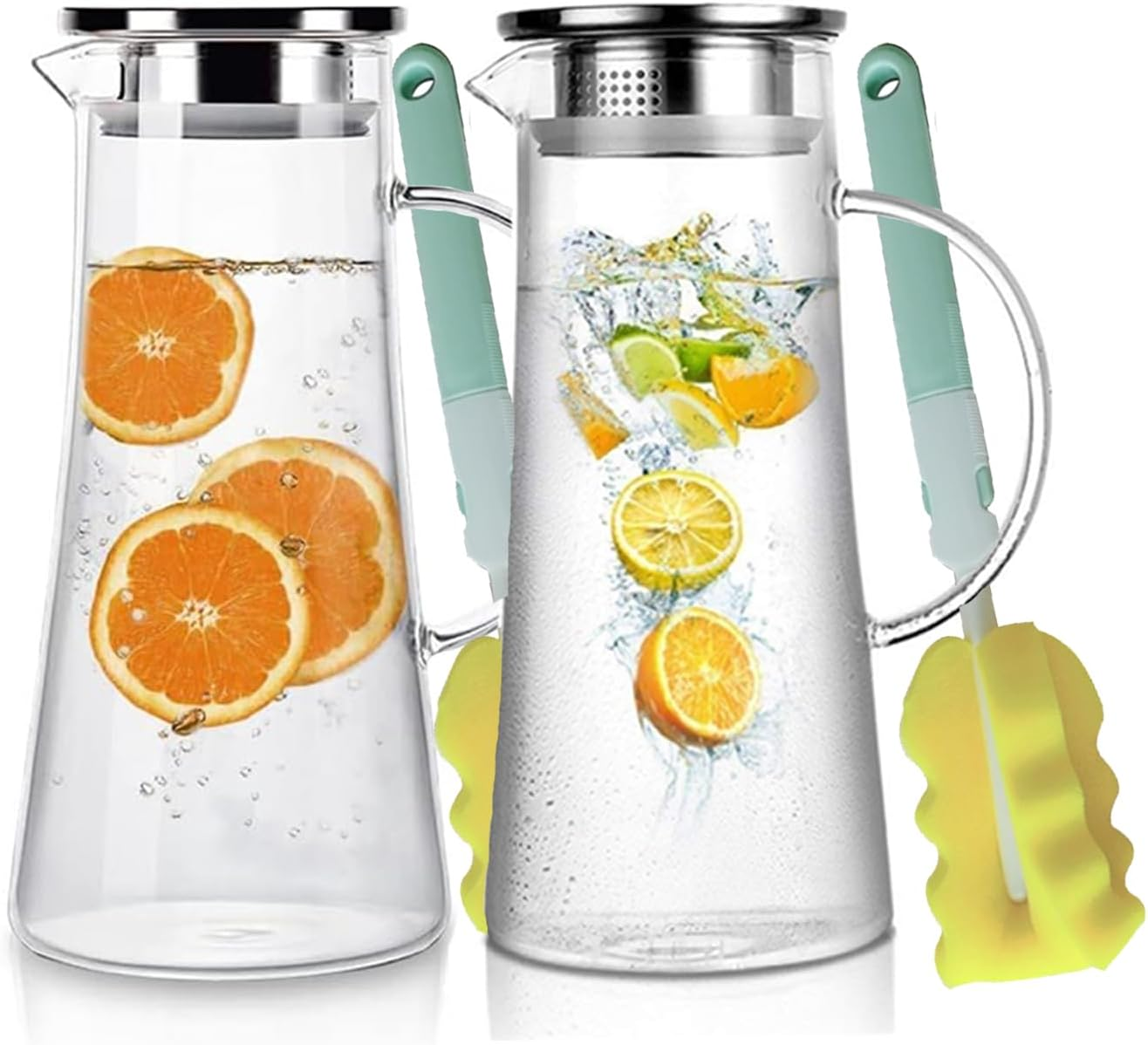 Glass Pitcher with Lid and Spout Set of 2 Heat Resistant Glass Water Jug with Stainless Steel Lid 1500Ml Good for Coffee Juice Beverage Pitcher for Juice and Iced Tea Pitcher Water Carafe image number 3