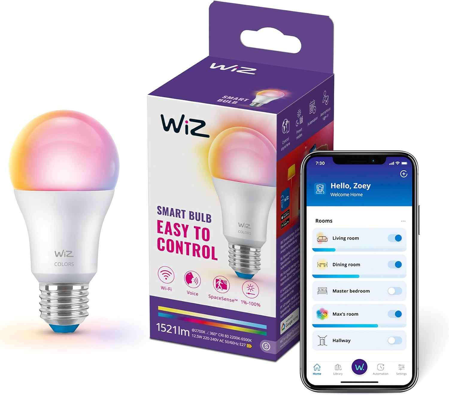 Wiz Smart LED A60 Lamp Colour and Tunable White E27 Base Equivalent 100W 2200-6500K 1521 Lumens Dimmable Compatible with Alexa, Google Assistant, and Apple Homekit 1-Pack image number 6