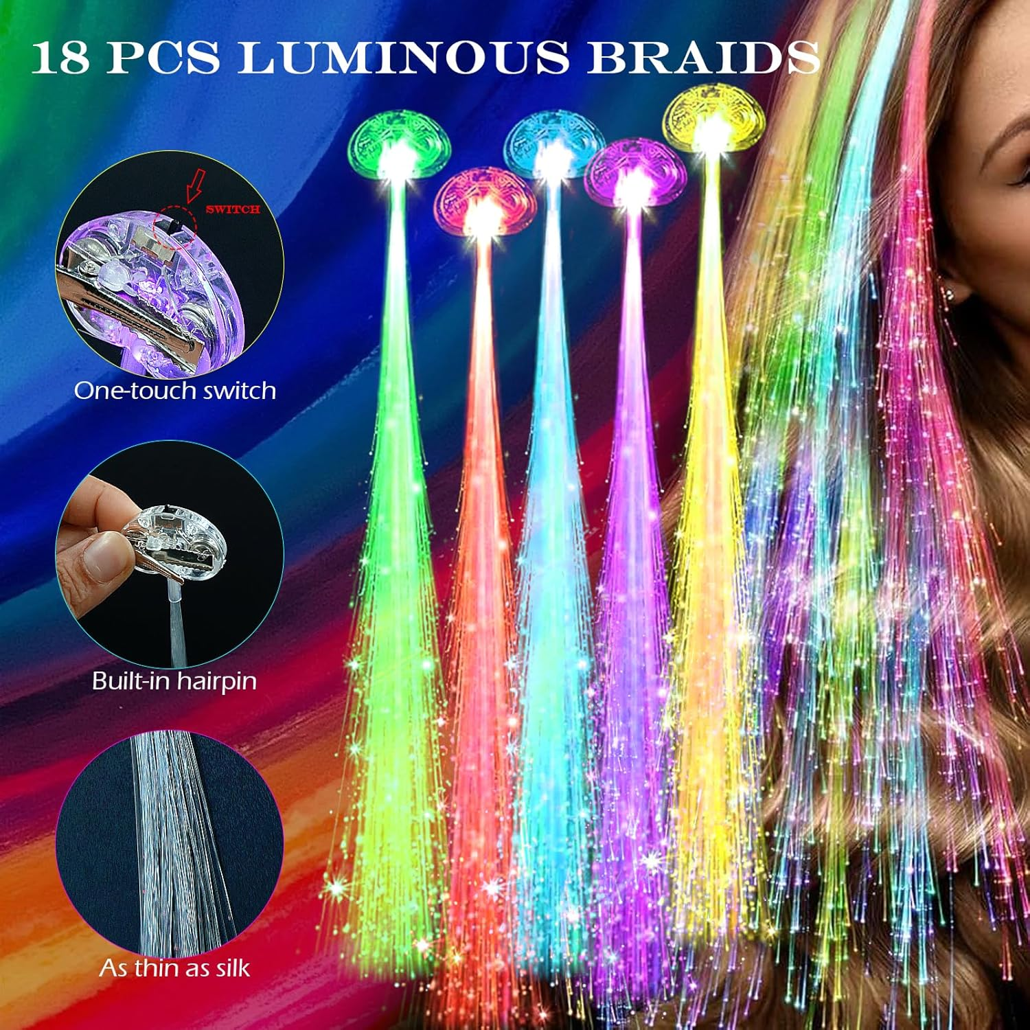 Auolen 290 PCS Glow in the Dark Party Supplies, 24 Glow Fiber Optic Wands, 15 LED Glasses and 200 Glow Sticks, 33 Finger Lights, 18 Hairs, Glow Party Favors for Halloween, Concert, Raves Birthday image number 1