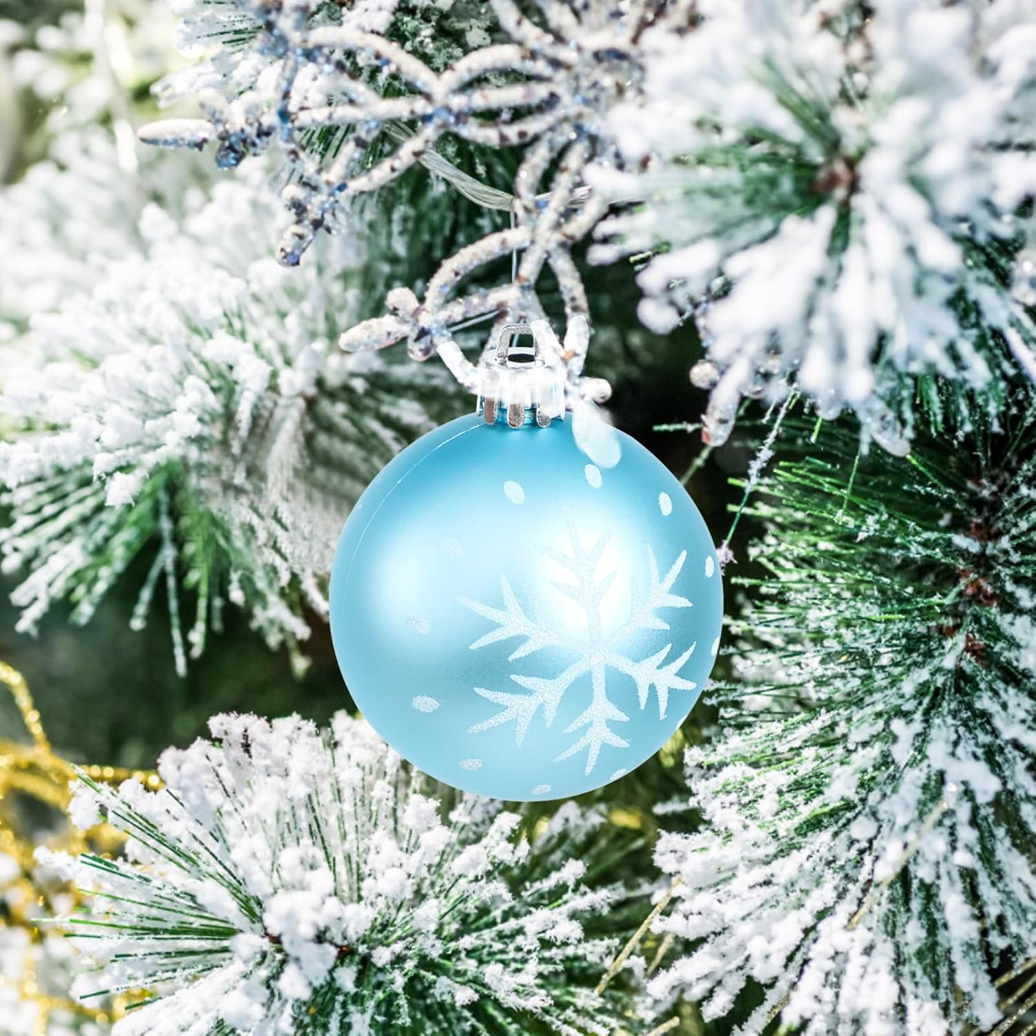 Christmas Tree Baubles, Set of 44, 6 Cm and 3 Cm Christmas Tree Baubles, Christmas Tree Decorations, Christmas Baubles, Blue Silver Tree Baubles for Indoor, Outdoor, Christmas Tree Decoration image number 6