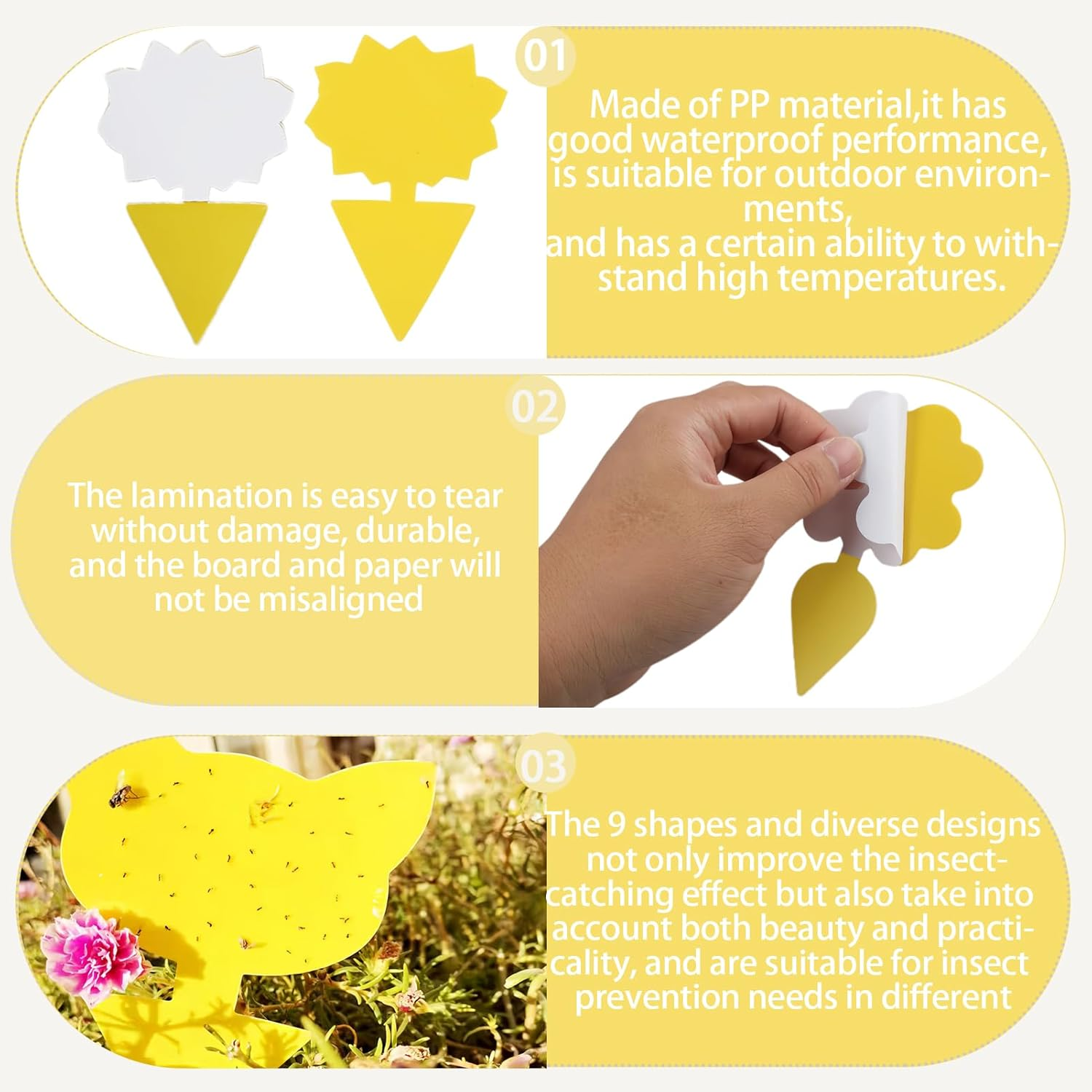 45 Pcs Fruit Fly Trap, Sticky Fruit Fly Fungus Gnat Traps, Double-Sided Yellow 9 Shapes Insect Catcher Fruit Fly Gnat Mosquito Pest Control Paper for Fungus Gnats Flying Bugs image number 5