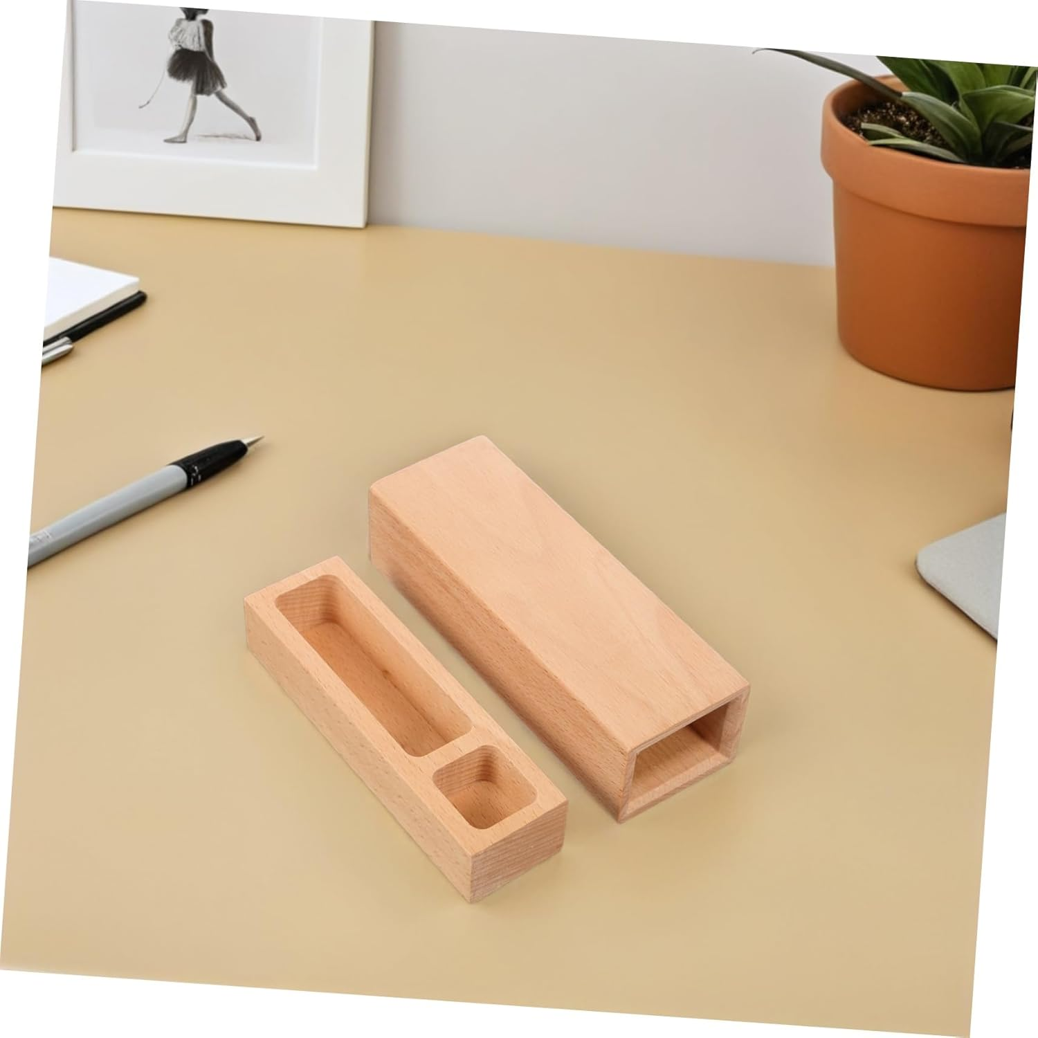 VILLFUL Organizer Box for Stamps Medals Wood Decorative Storage Square Shape Sliding Lid Craft Supplies image number 2