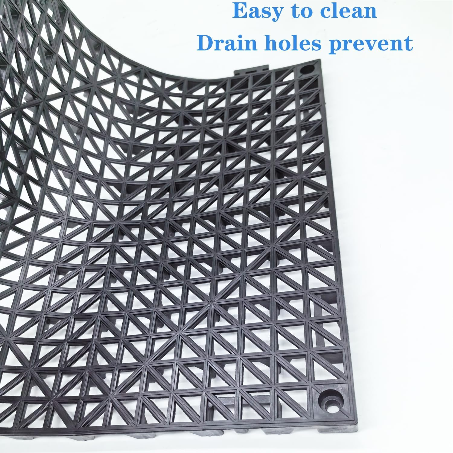 Modular Interlocking Cushion 30 X 30CM 12PCS Interlocking Rubber Floor Drain Holes Non-Slip Splicing Drainage Mats for Deck, Shower, Kitchen, Drain Pool, Sauna Bath, Indoor Outdoor,Black. - Black image number 6