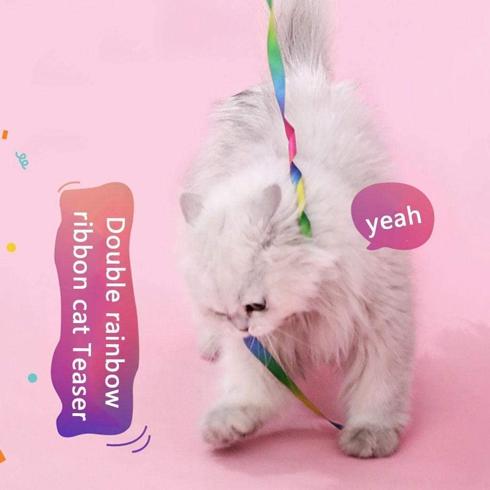 Cat Toys, Cat Rainbow Wand Toy Cat Teaser Toy, Interactive Cat Toy Wand Kitten Toys, Colorful Ribbon Charmer for Indoor Cats to Play Chase Exercise - 2PCS image number 3