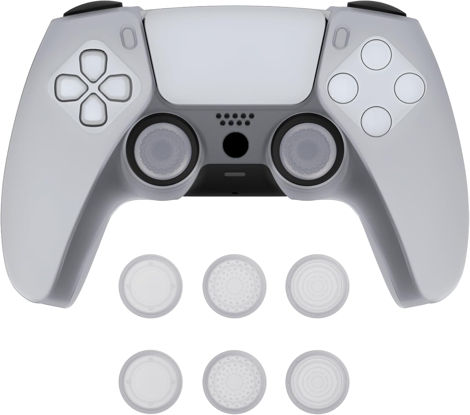 Playvital Pure Series Dockable Model Anti-Slip Silicone Cover Skin for Ps5 Controller, Soft Rubber Grip Case for Ps5 Wireless Controller Fits with Charging Station with Thumb Grip Caps - Clear White image number 4